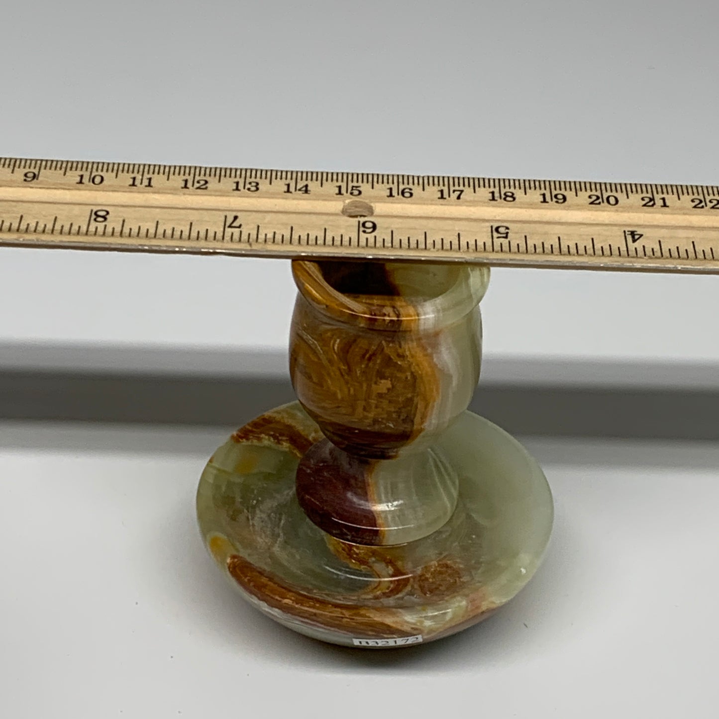 273g, 3.1"x1.5"x2.9", Natural Green Onyx Candle Holder Gemstone Hand, B32171