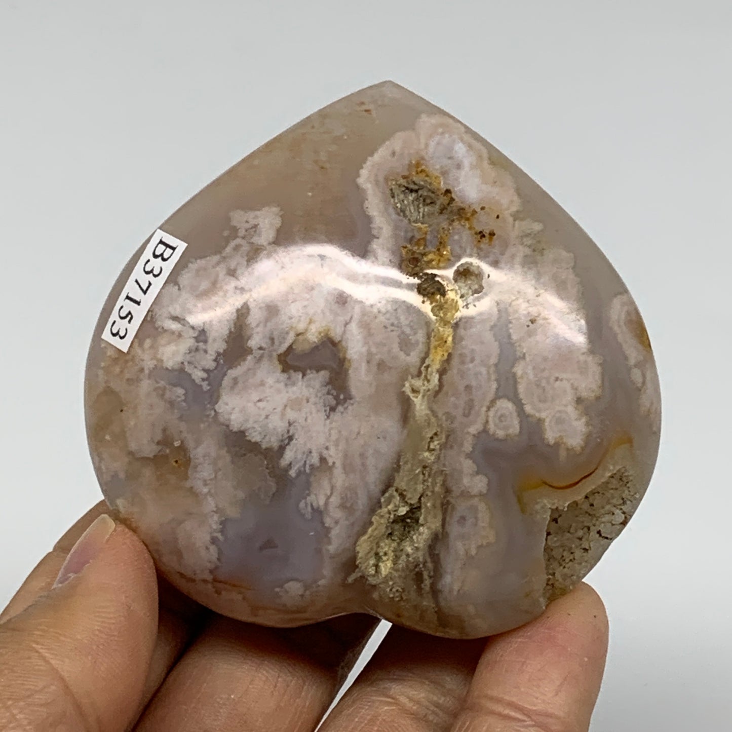 0.33 lbs, 2.5"x2.6"x1.1", Cherry Blossom Flower Agate Heart Crystal, B37153