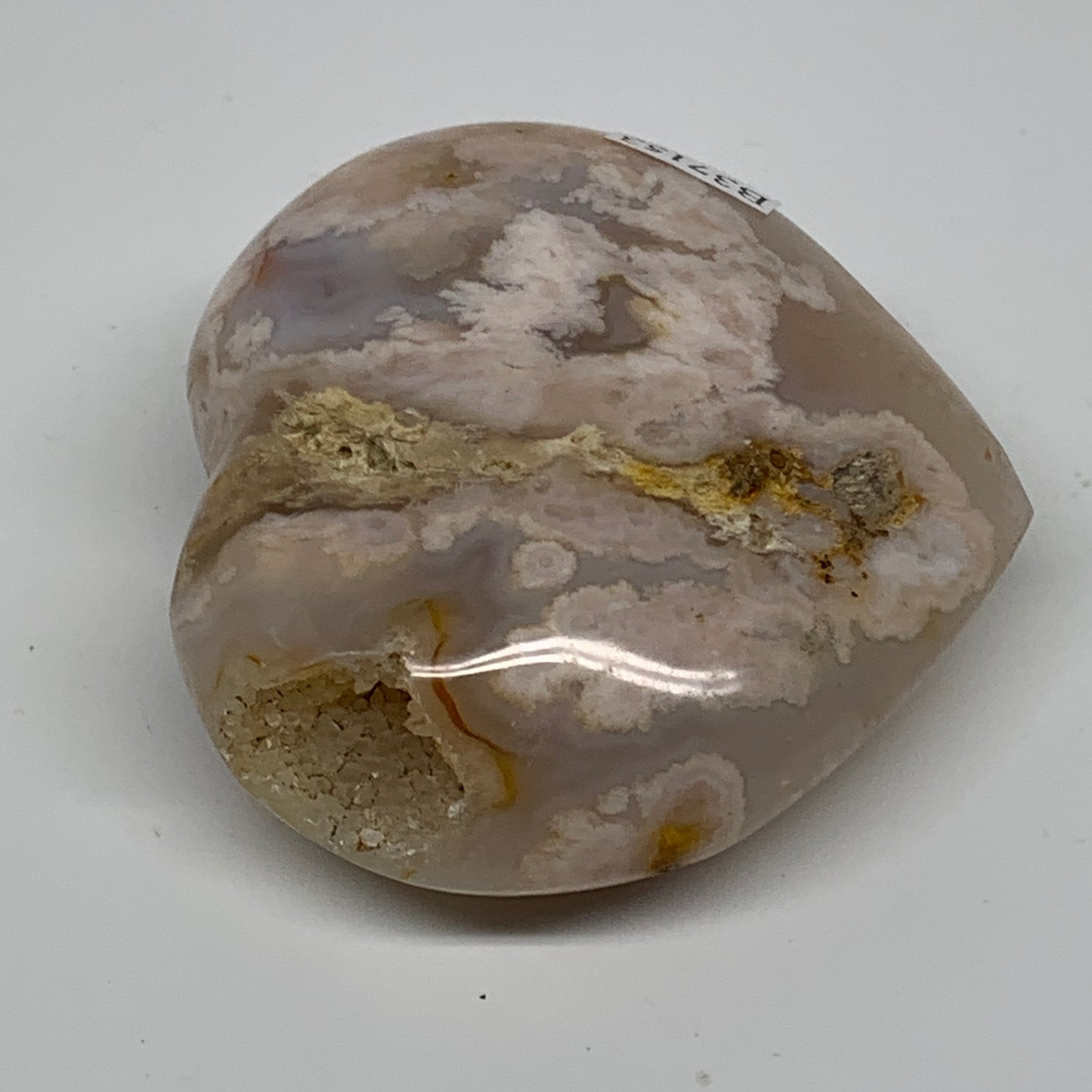 0.33 lbs, 2.5"x2.6"x1.1", Cherry Blossom Flower Agate Heart Crystal, B37153