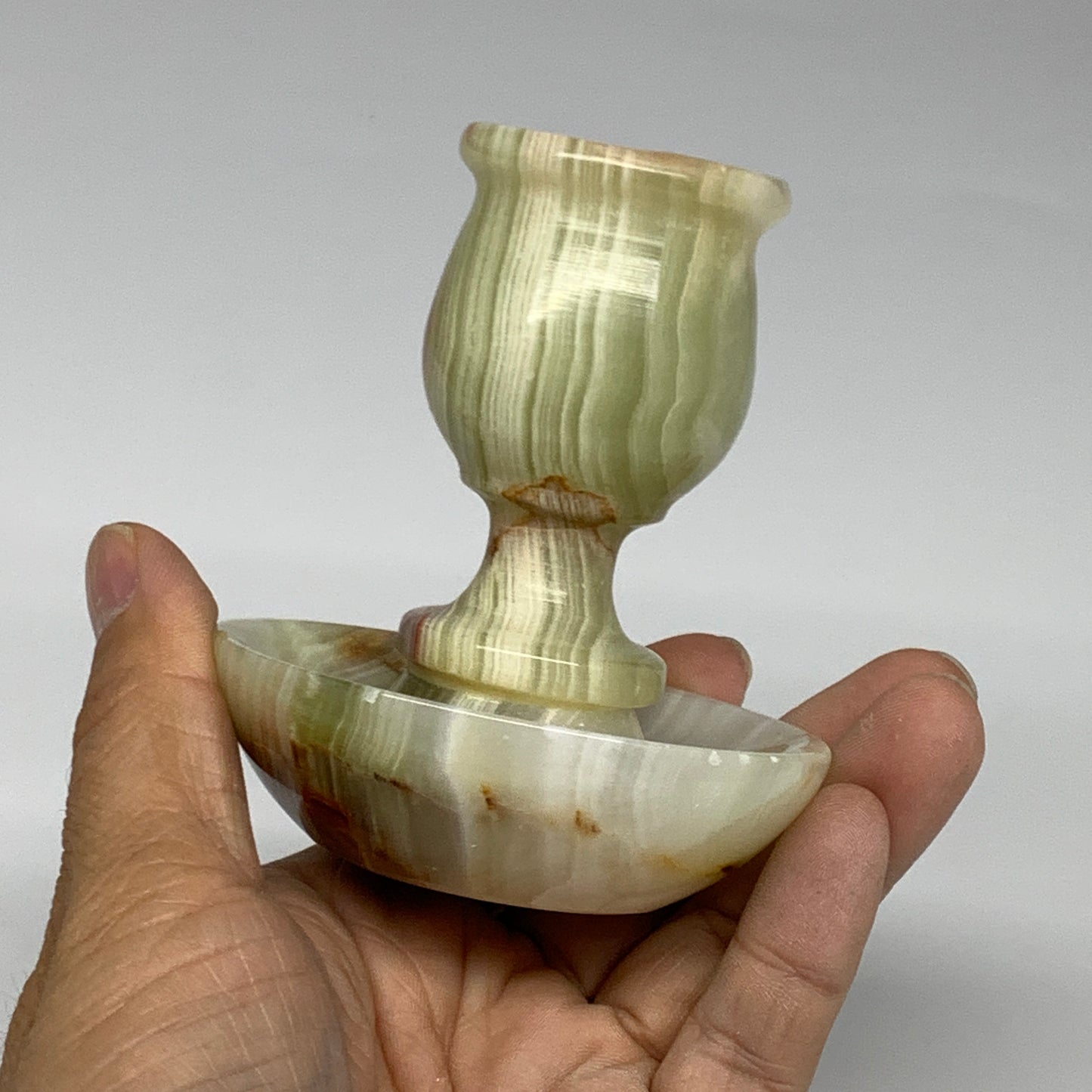 279g, 3.3"x1.5"x2.9", Natural Green Onyx Candle Holder Gemstone Hand Carved, B32