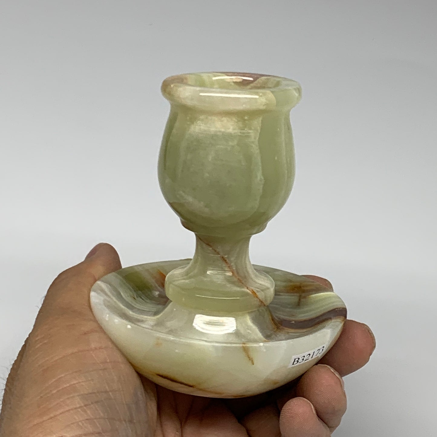 279g, 3.3"x1.5"x2.9", Natural Green Onyx Candle Holder Gemstone Hand Carved, B32