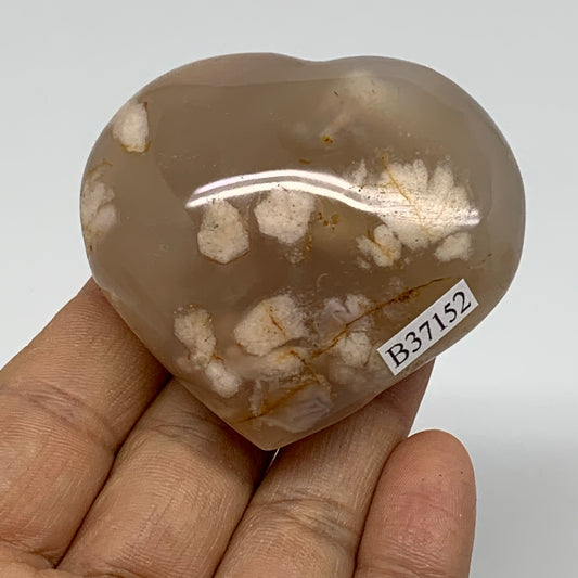 0.25 lbs, 2.1"x2.3"x1.1", Cherry Blossom Flower Agate Heart Crystal, B37152