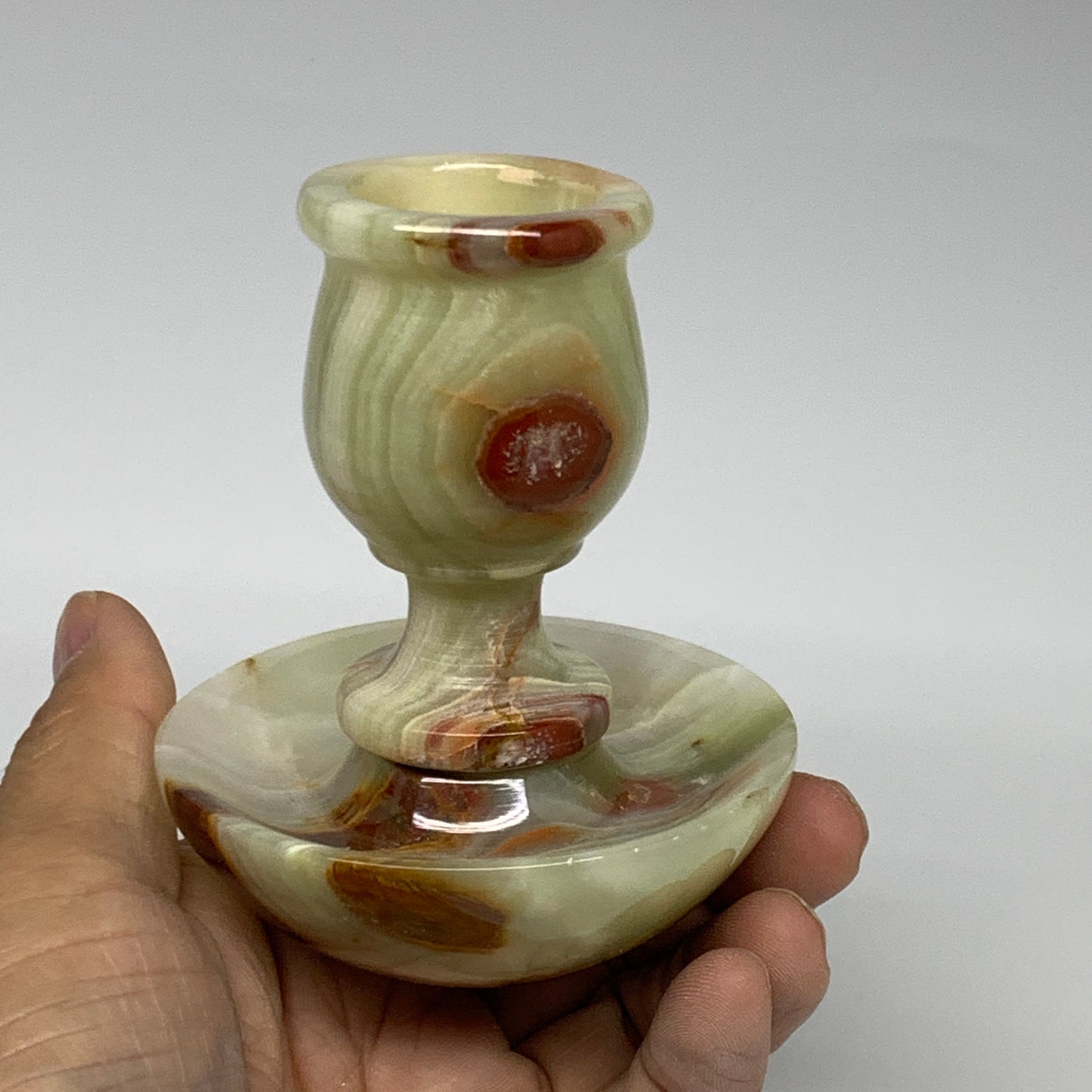 279g, 3.3"x1.5"x2.9", Natural Green Onyx Candle Holder Gemstone Hand Carved, B32