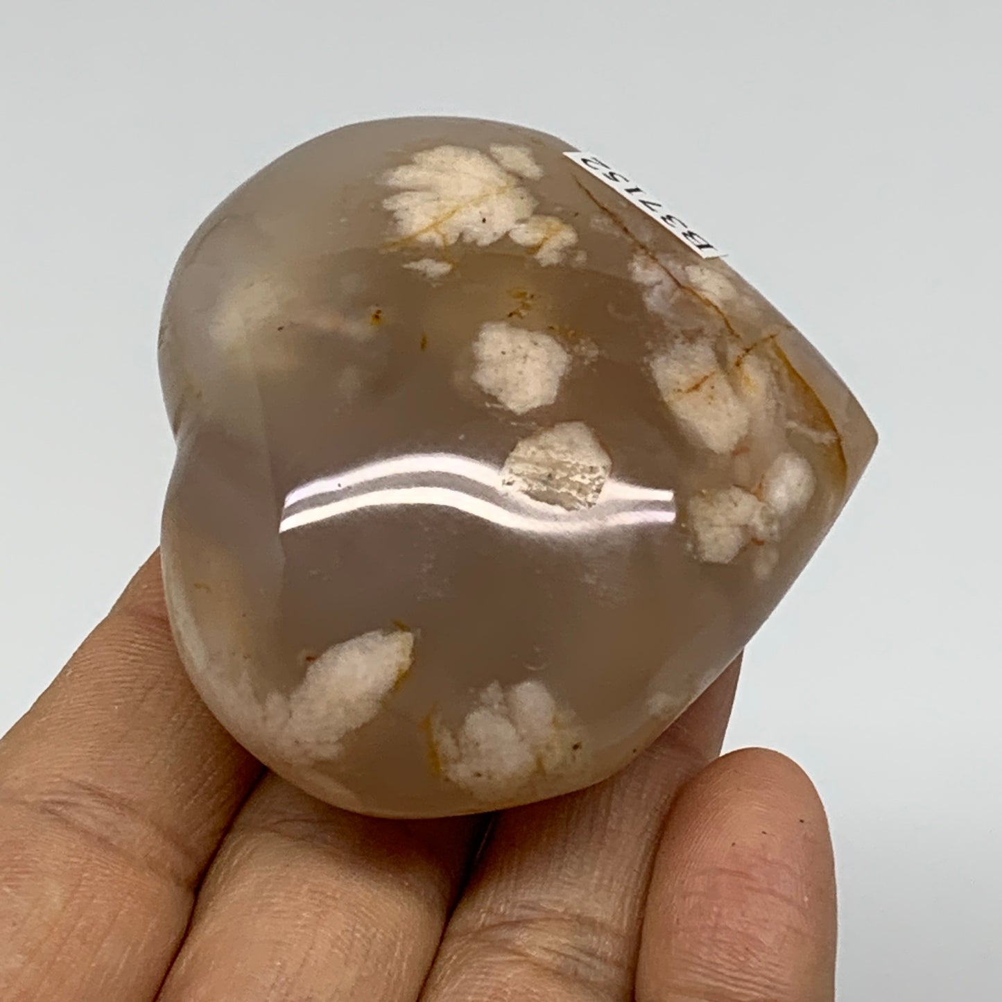 0.25 lbs, 2.1"x2.3"x1.1", Cherry Blossom Flower Agate Heart Crystal, B37152