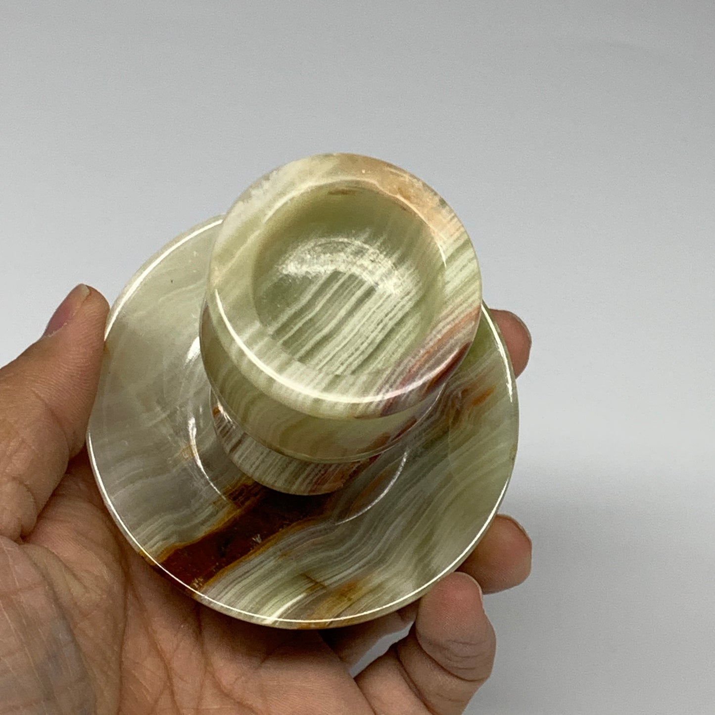 279g, 3.3"x1.5"x2.9", Natural Green Onyx Candle Holder Gemstone Hand Carved, B32