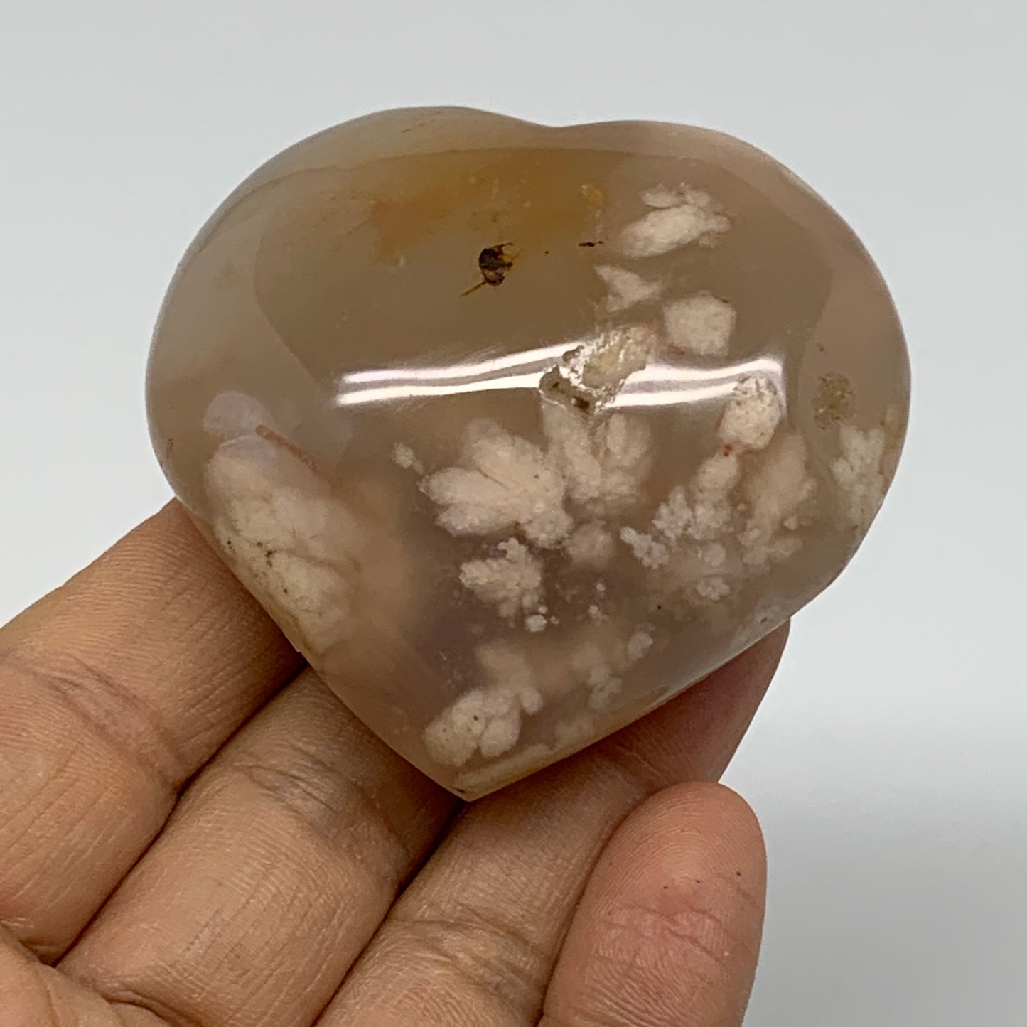 0.25 lbs, 2.1"x2.3"x1.1", Cherry Blossom Flower Agate Heart Crystal, B37152