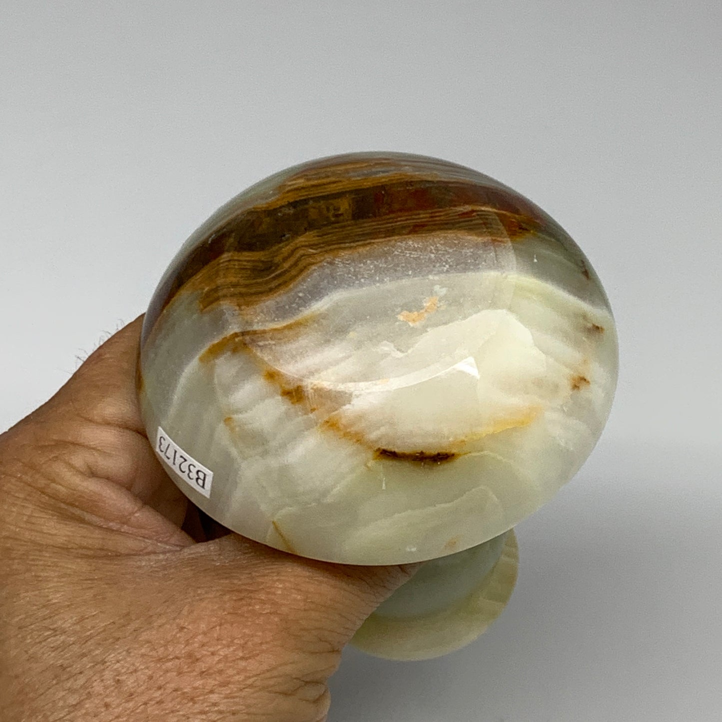 279g, 3.3"x1.5"x2.9", Natural Green Onyx Candle Holder Gemstone Hand Carved, B32