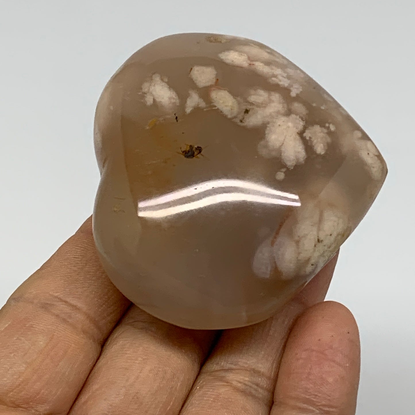 0.25 lbs, 2.1"x2.3"x1.1", Cherry Blossom Flower Agate Heart Crystal, B37152