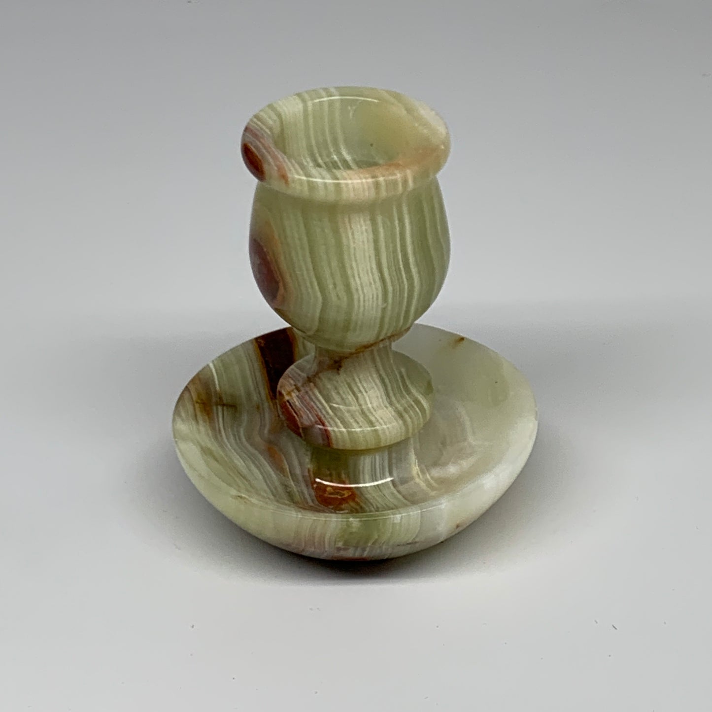 279g, 3.3"x1.5"x2.9", Natural Green Onyx Candle Holder Gemstone Hand Carved, B32