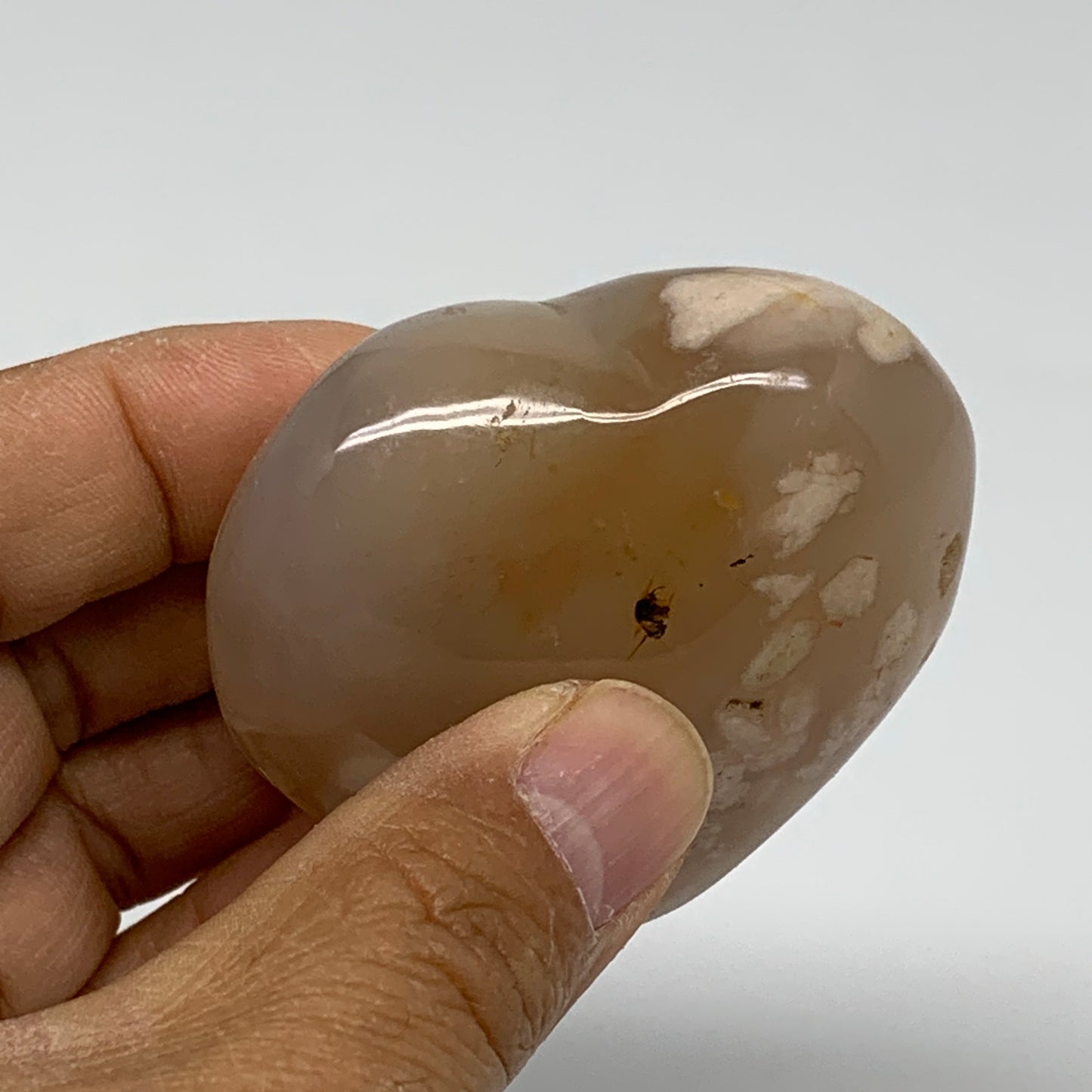 0.25 lbs, 2.1"x2.3"x1.1", Cherry Blossom Flower Agate Heart Crystal, B37152