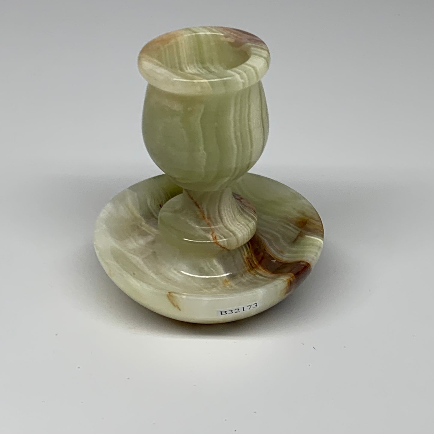 279g, 3.3"x1.5"x2.9", Natural Green Onyx Candle Holder Gemstone Hand Carved, B32