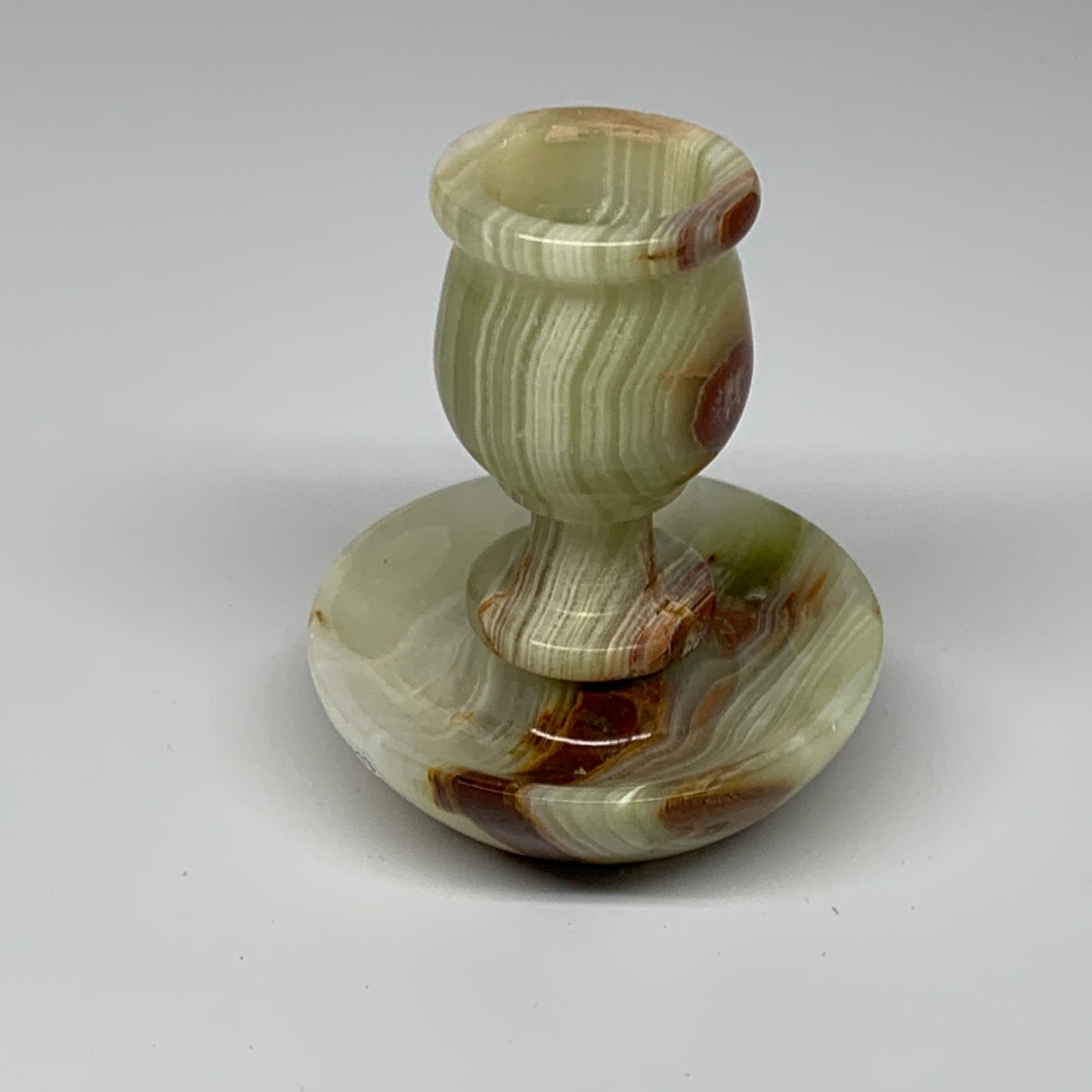 279g, 3.3"x1.5"x2.9", Natural Green Onyx Candle Holder Gemstone Hand Carved, B32