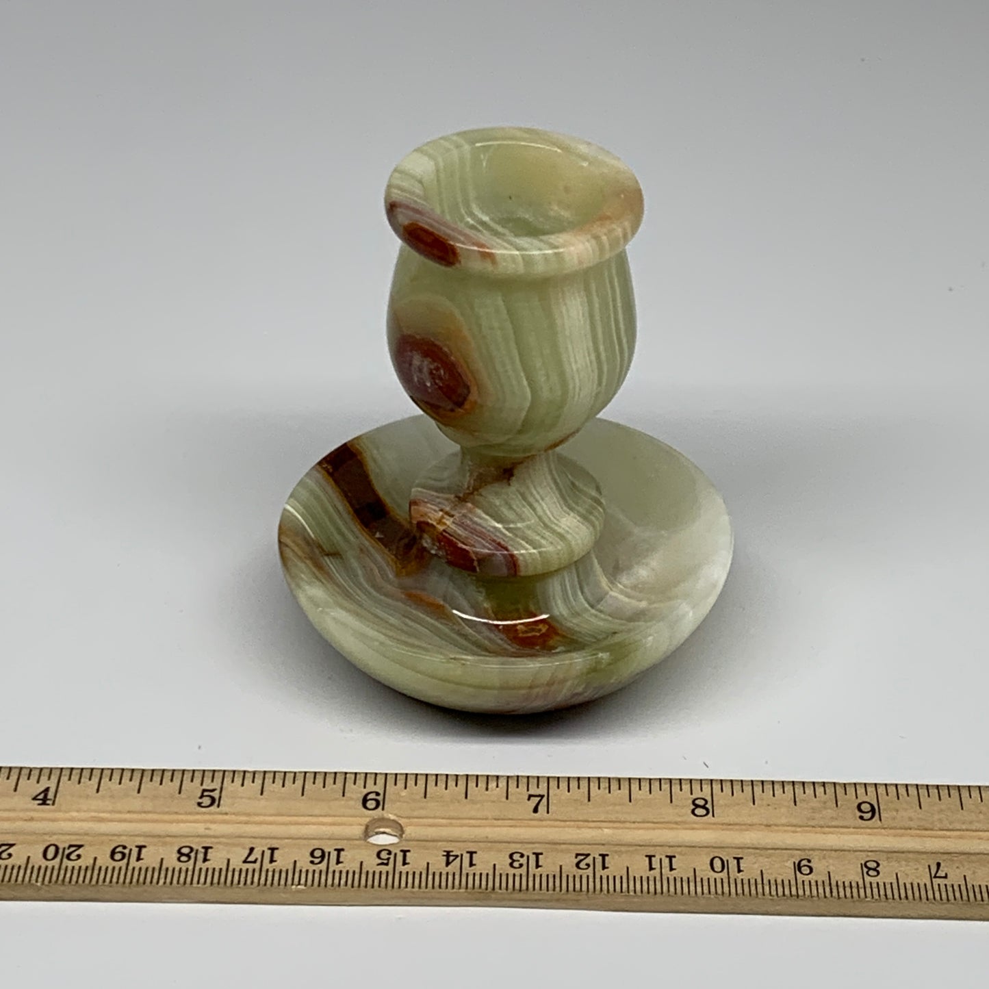 279g, 3.3"x1.5"x2.9", Natural Green Onyx Candle Holder Gemstone Hand Carved, B32