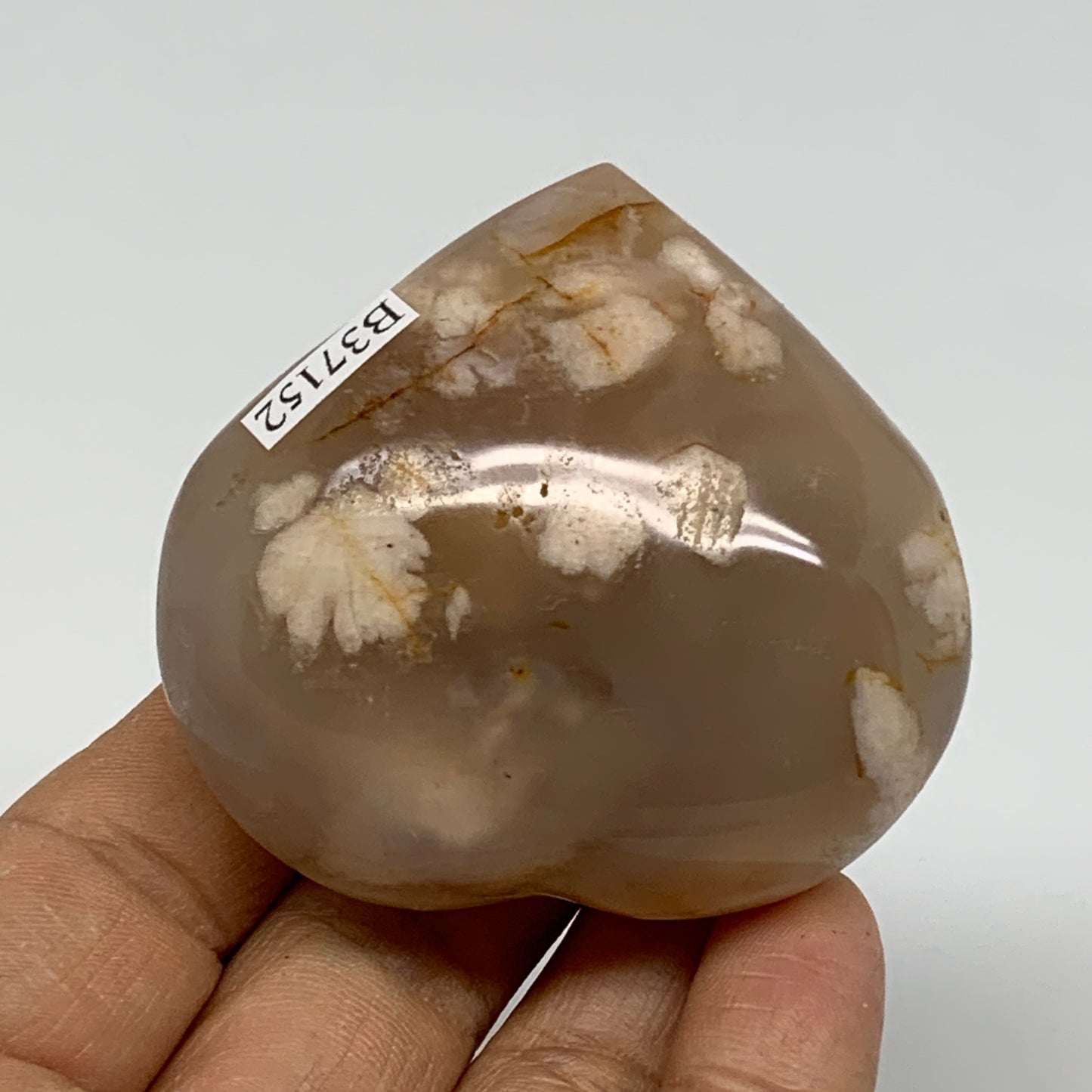 0.25 lbs, 2.1"x2.3"x1.1", Cherry Blossom Flower Agate Heart Crystal, B37152
