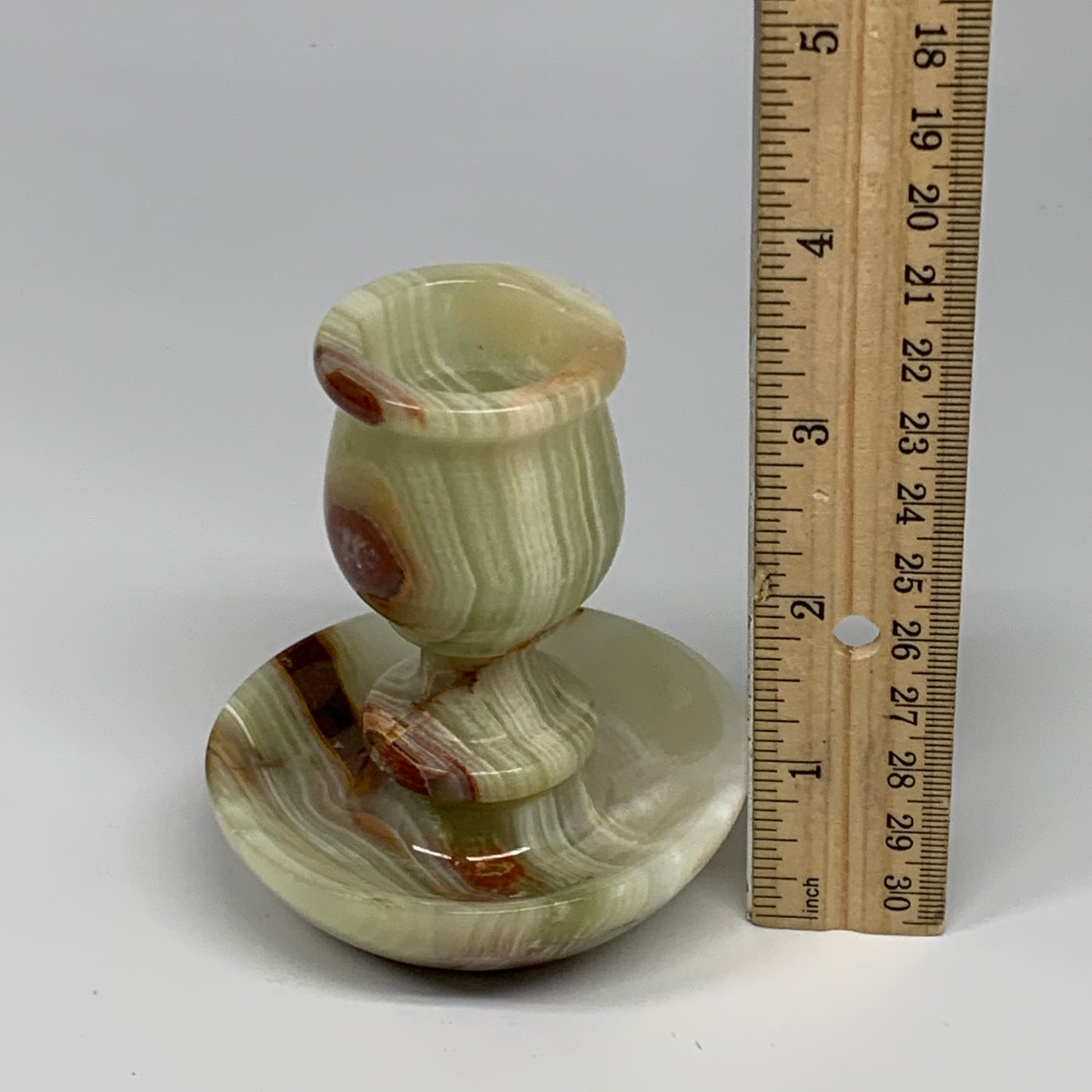 279g, 3.3"x1.5"x2.9", Natural Green Onyx Candle Holder Gemstone Hand Carved, B32