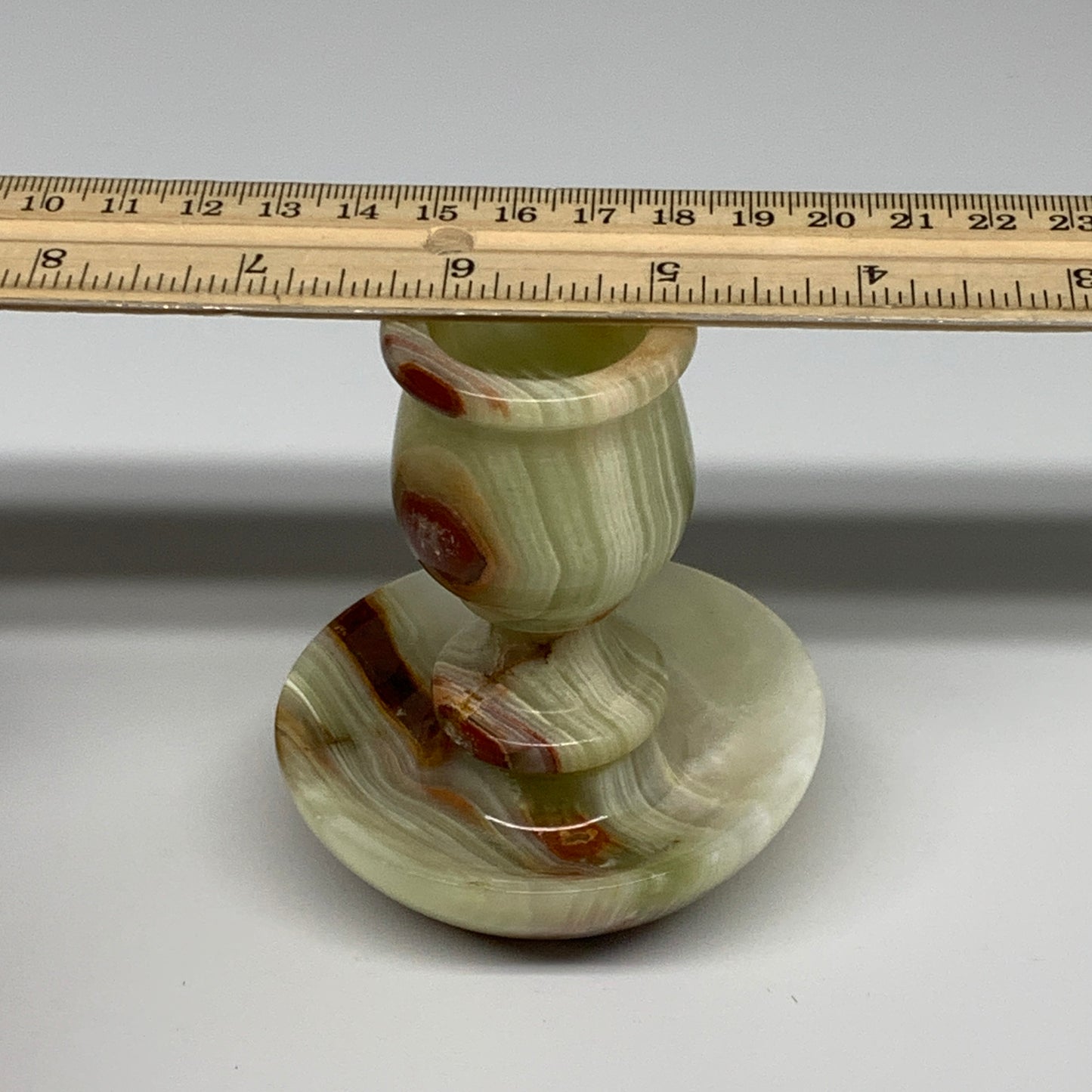 279g, 3.3"x1.5"x2.9", Natural Green Onyx Candle Holder Gemstone Hand Carved, B32