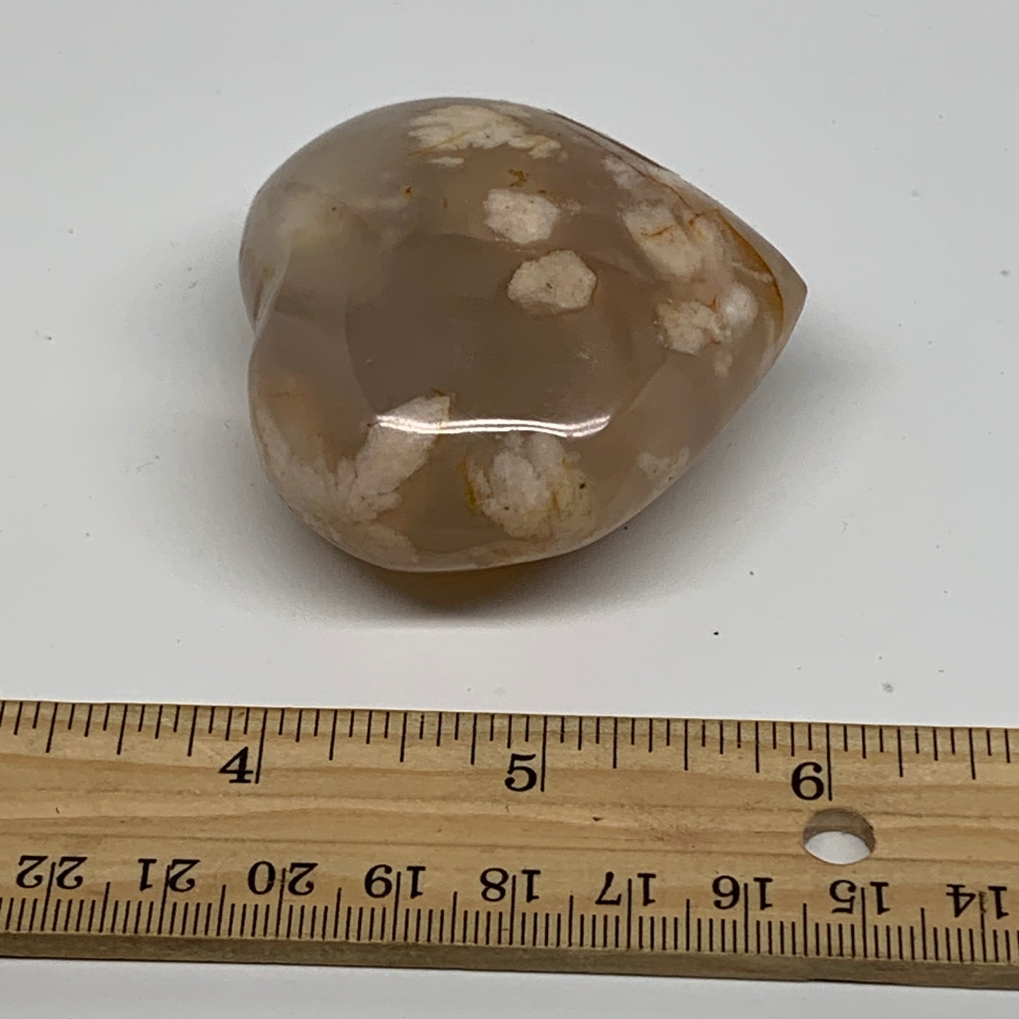 0.25 lbs, 2.1"x2.3"x1.1", Cherry Blossom Flower Agate Heart Crystal, B37152