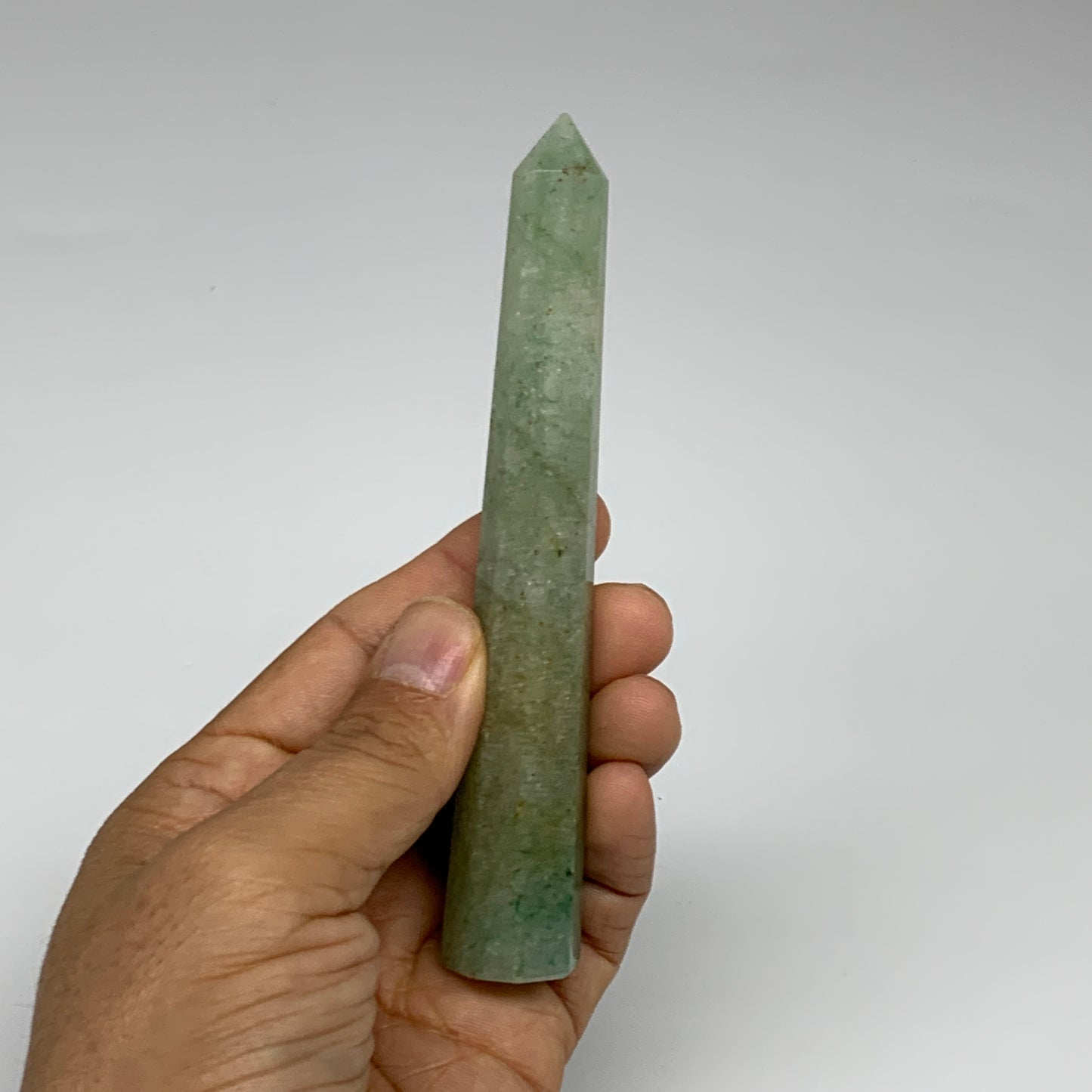 68.6g, 4.9"x0.7", Green Aventurine Tower Obelisk Point Crystal @India,B31545