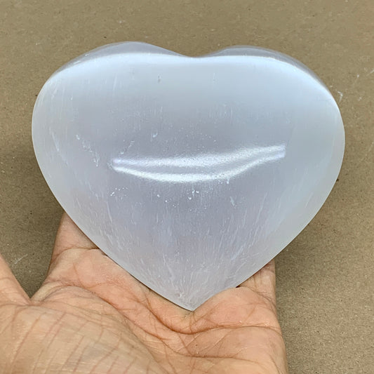 0.71 lbs, 4"x4.2"x1", Selenite Half Puffy Heart Crystals, Satin Spar, B36261
