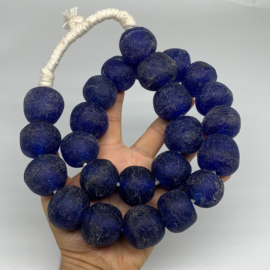 2.2 lbs, 24mm-30mm, 1 Strand, 24 beads, Blue Sea Glass Beads, B35667
