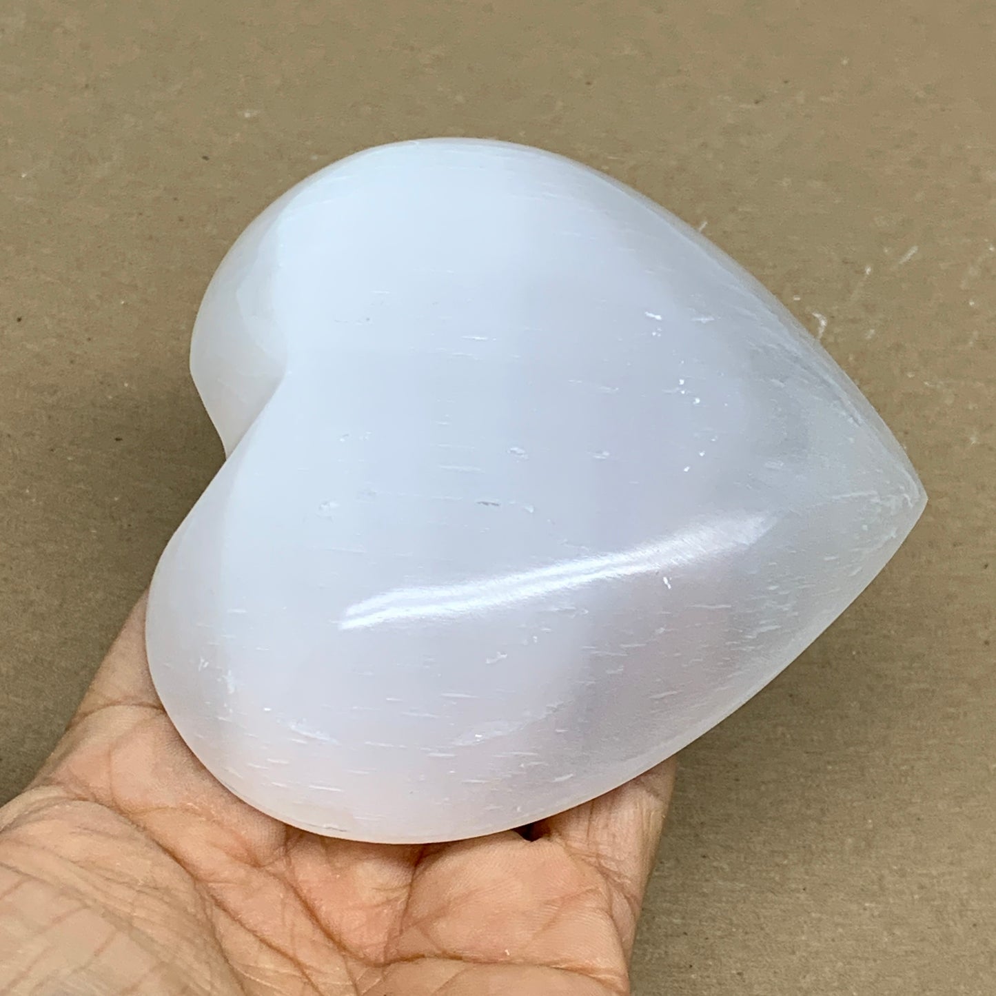 0.71 lbs, 4"x4.2"x1", Selenite Half Puffy Heart Crystals, Satin Spar, B36261
