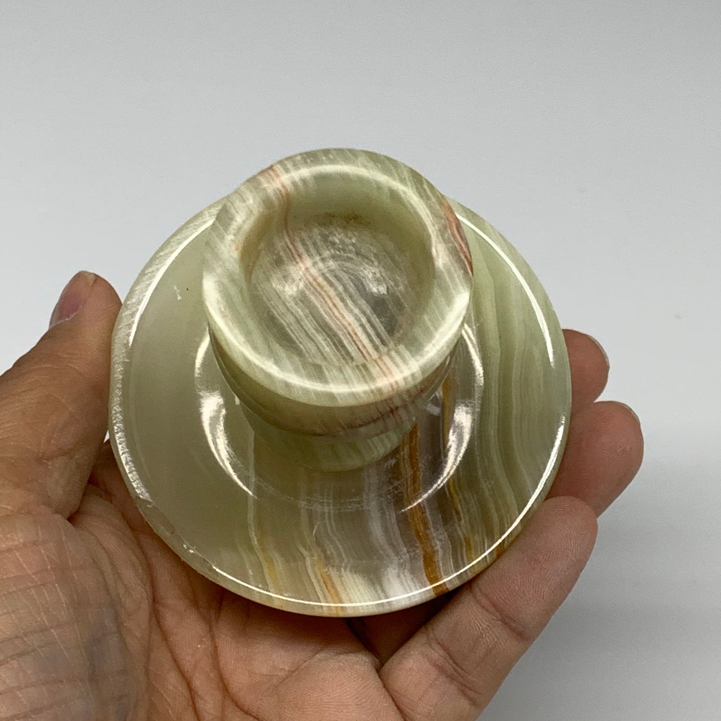 245g, 3"x1.4"x3", Natural Green Onyx Candle Holder Gemstone Hand Carved, B32174