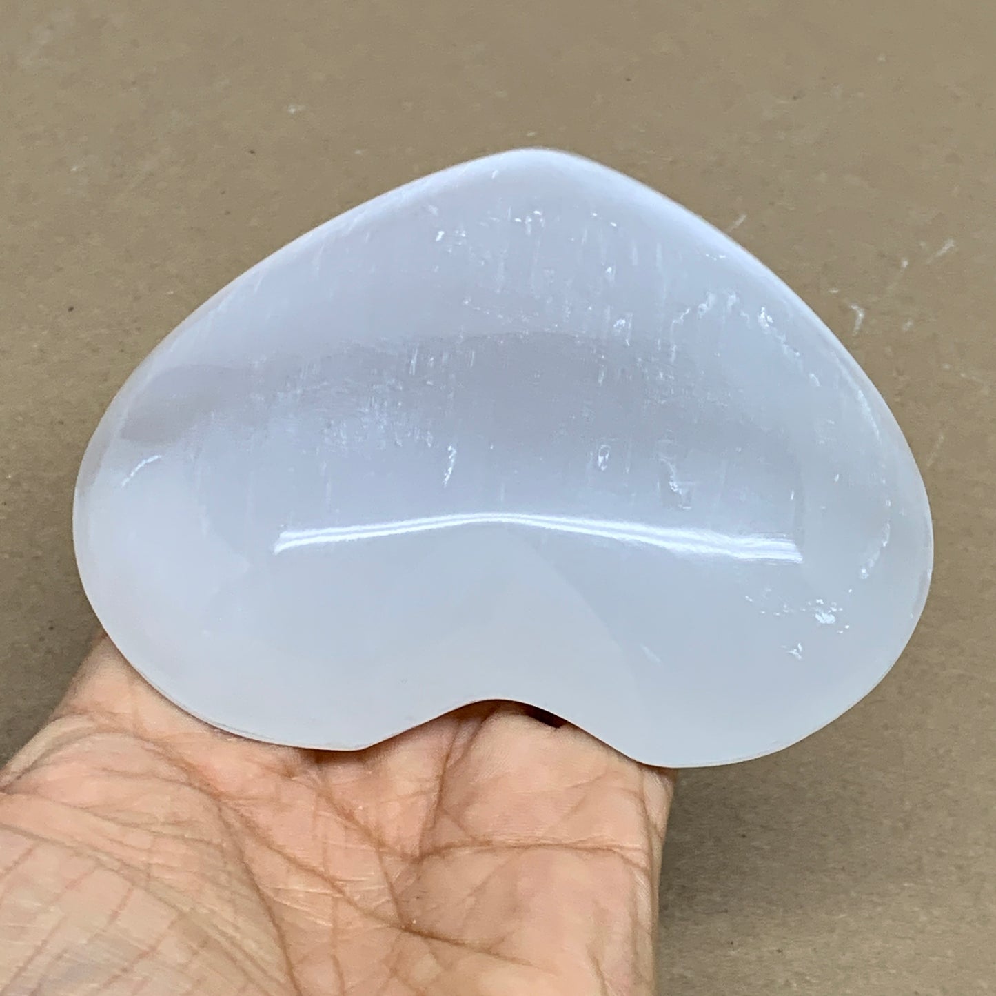 0.71 lbs, 4"x4.2"x1", Selenite Half Puffy Heart Crystals, Satin Spar, B36261