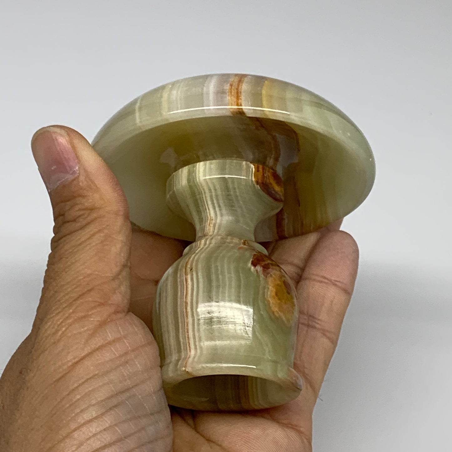 245g, 3"x1.4"x3", Natural Green Onyx Candle Holder Gemstone Hand Carved, B32174