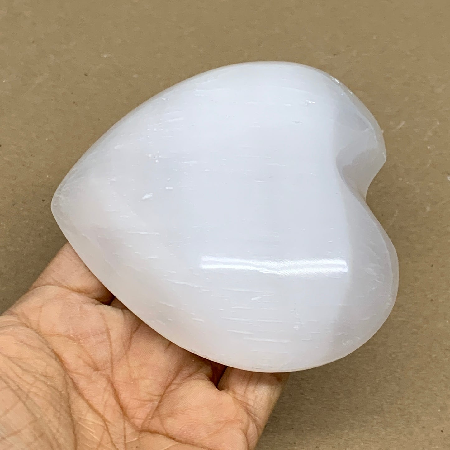 0.71 lbs, 4"x4.2"x1", Selenite Half Puffy Heart Crystals, Satin Spar, B36261