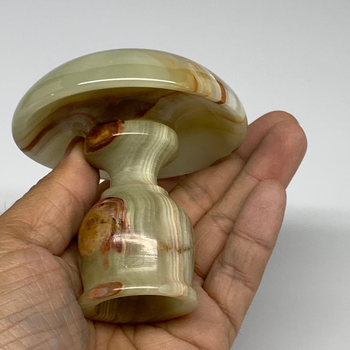 245g, 3"x1.4"x3", Natural Green Onyx Candle Holder Gemstone Hand Carved, B32174