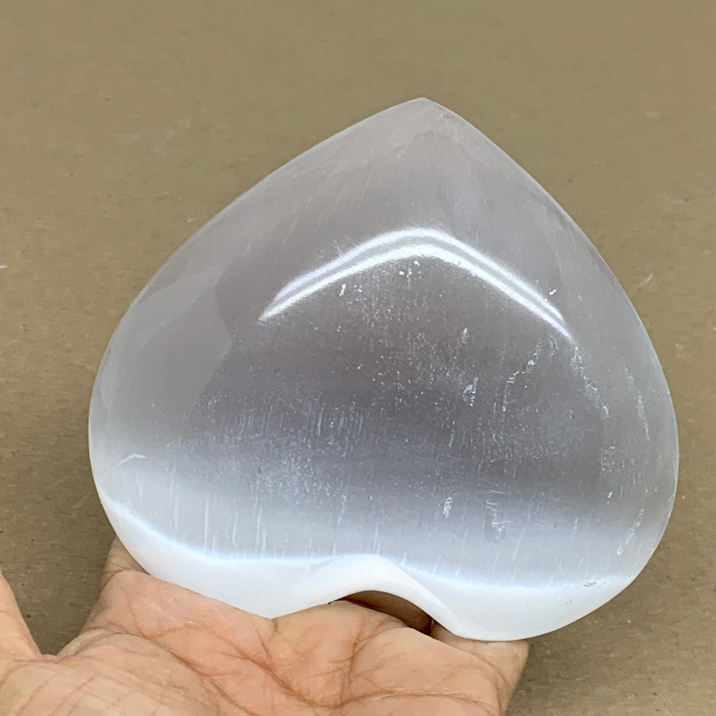 0.71 lbs, 4"x4.2"x1", Selenite Half Puffy Heart Crystals, Satin Spar, B36261