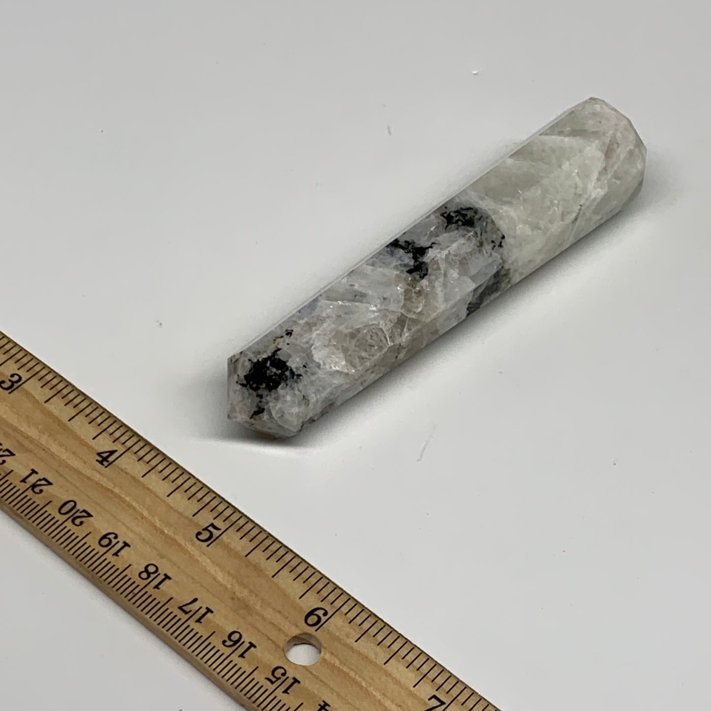 88.2g, 4"x0.8", Rainbow Moonstone Tower Obelisk Point Crystal @India, B29252