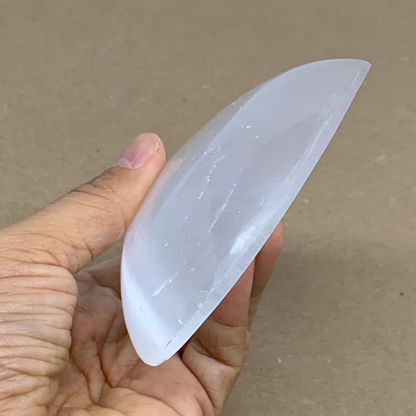 0.71 lbs, 4"x4.2"x1", Selenite Half Puffy Heart Crystals, Satin Spar, B36261