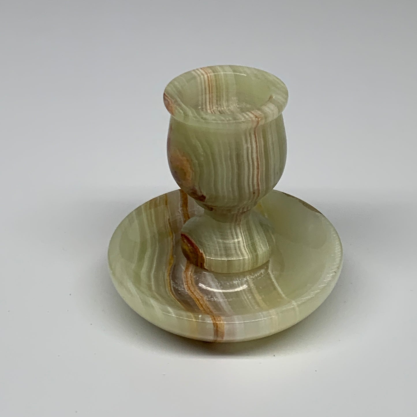 245g, 3"x1.4"x3", Natural Green Onyx Candle Holder Gemstone Hand Carved, B32174