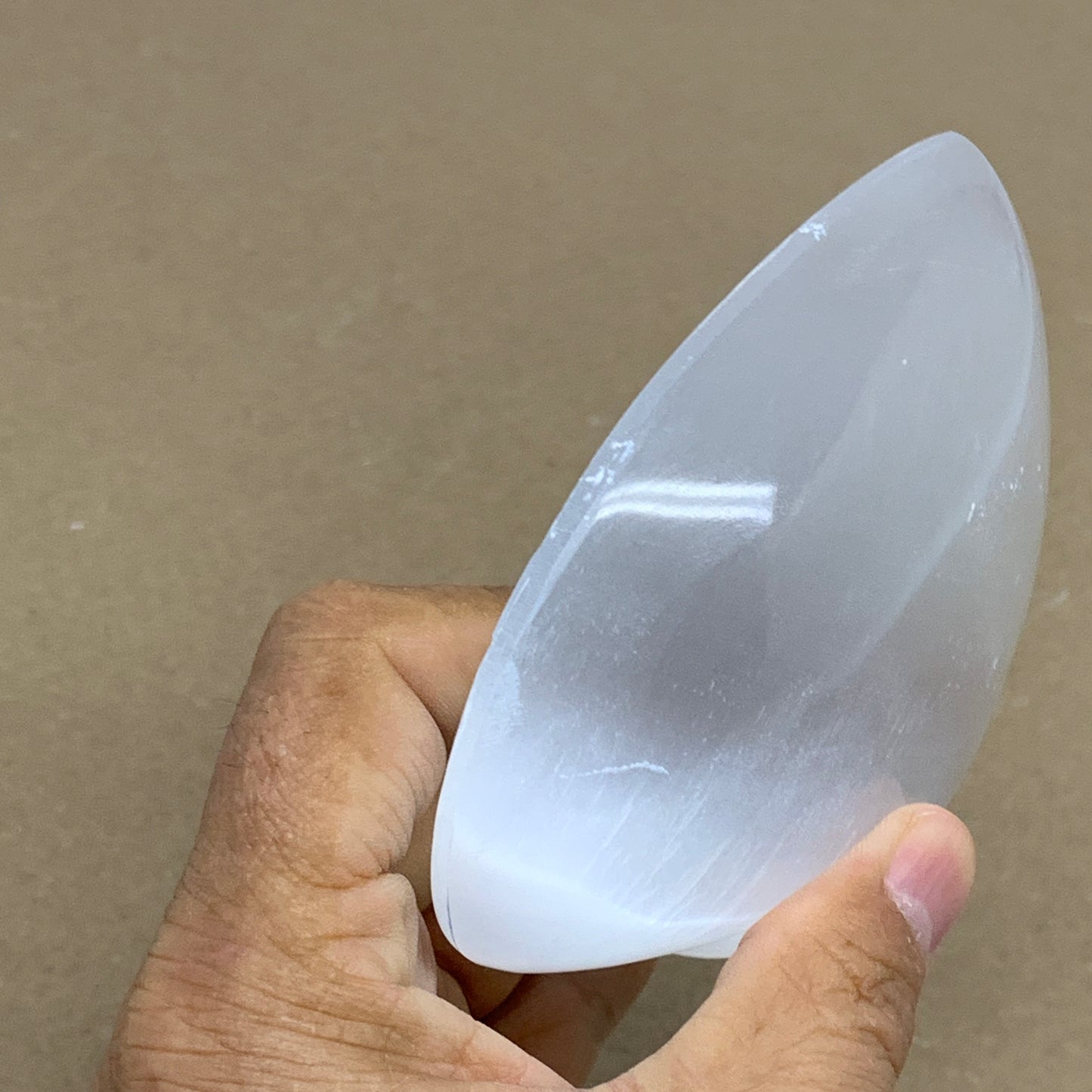 0.71 lbs, 4"x4.2"x1", Selenite Half Puffy Heart Crystals, Satin Spar, B36261