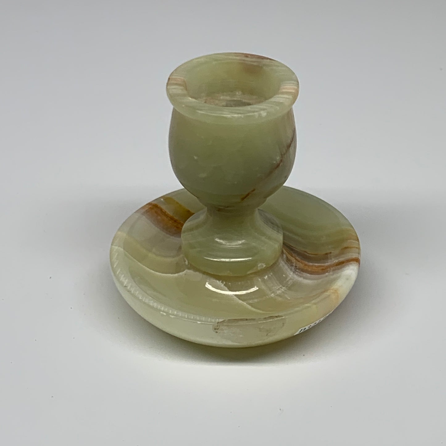 245g, 3"x1.4"x3", Natural Green Onyx Candle Holder Gemstone Hand Carved, B32174