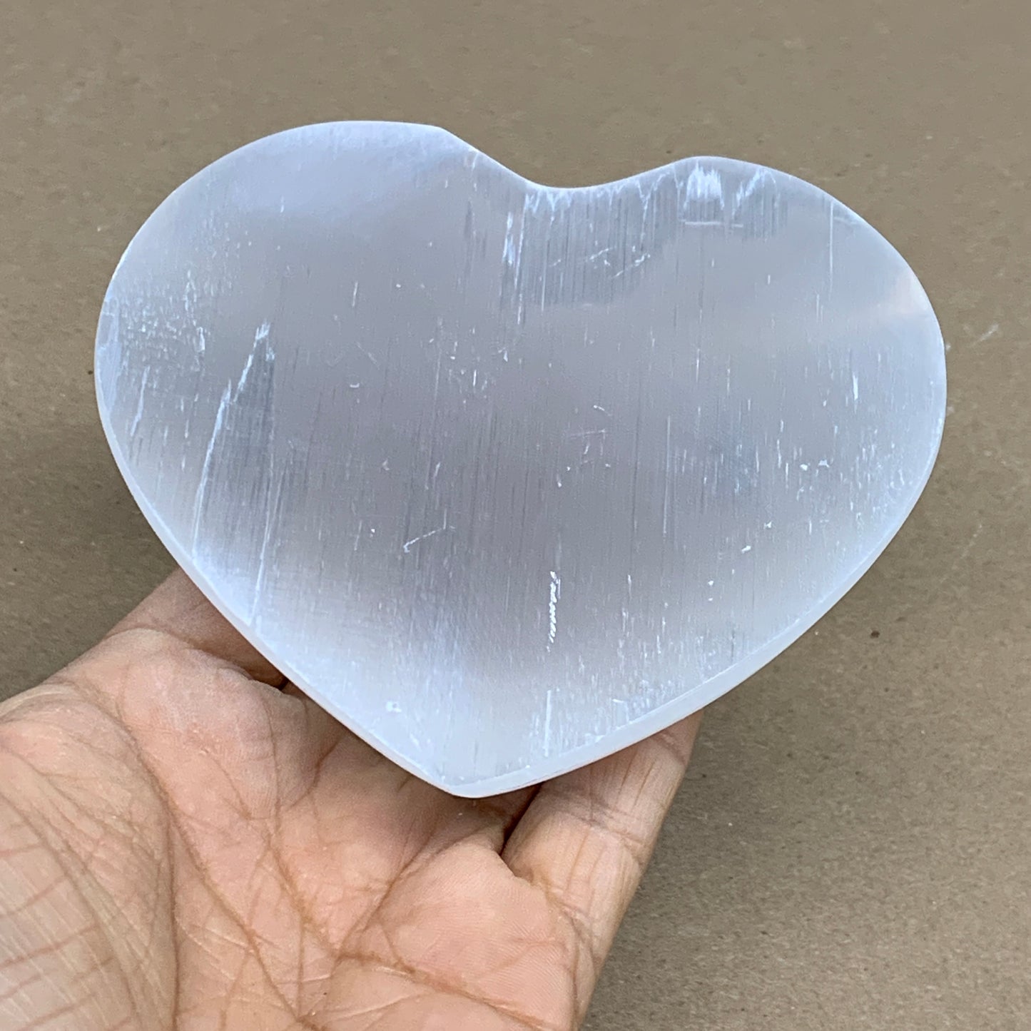 0.71 lbs, 4"x4.2"x1", Selenite Half Puffy Heart Crystals, Satin Spar, B36261