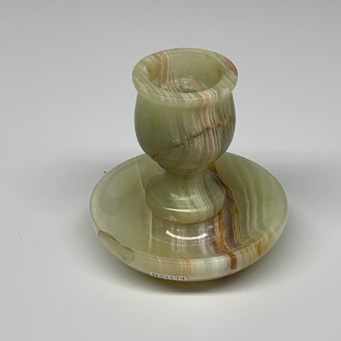 245g, 3"x1.4"x3", Natural Green Onyx Candle Holder Gemstone Hand Carved, B32174