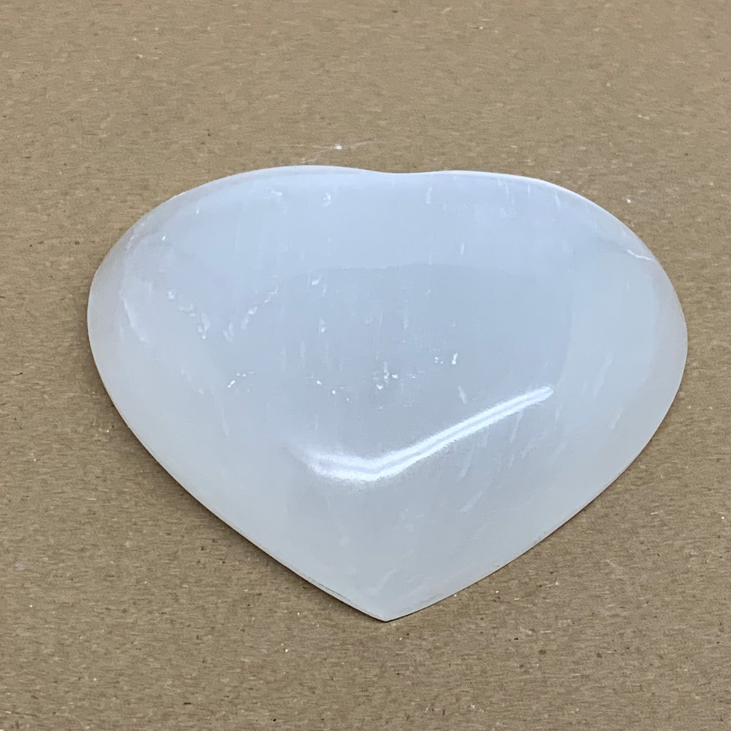 0.71 lbs, 4"x4.2"x1", Selenite Half Puffy Heart Crystals, Satin Spar, B36261