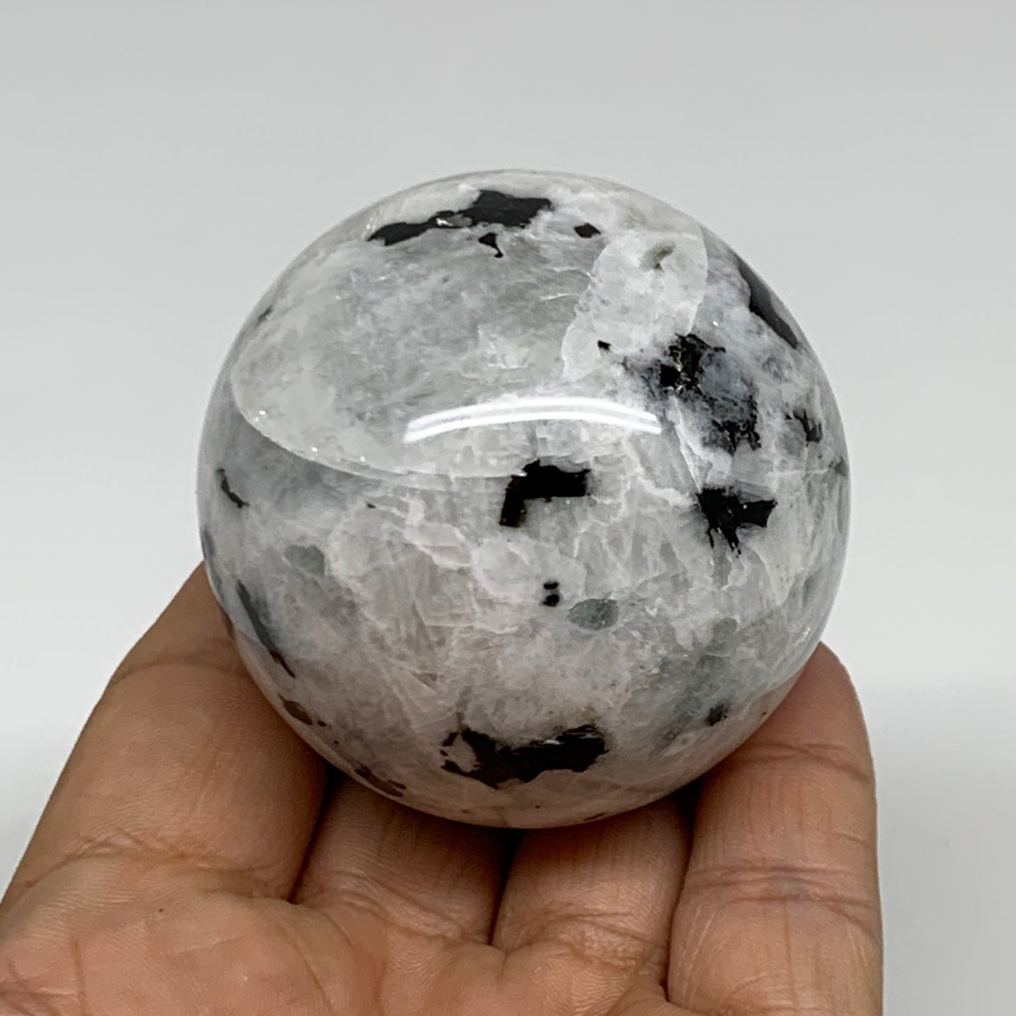 208g, 2.1"(53mm), Natural Rainbow Moonstone Sphere Ball Gemstone, B34953