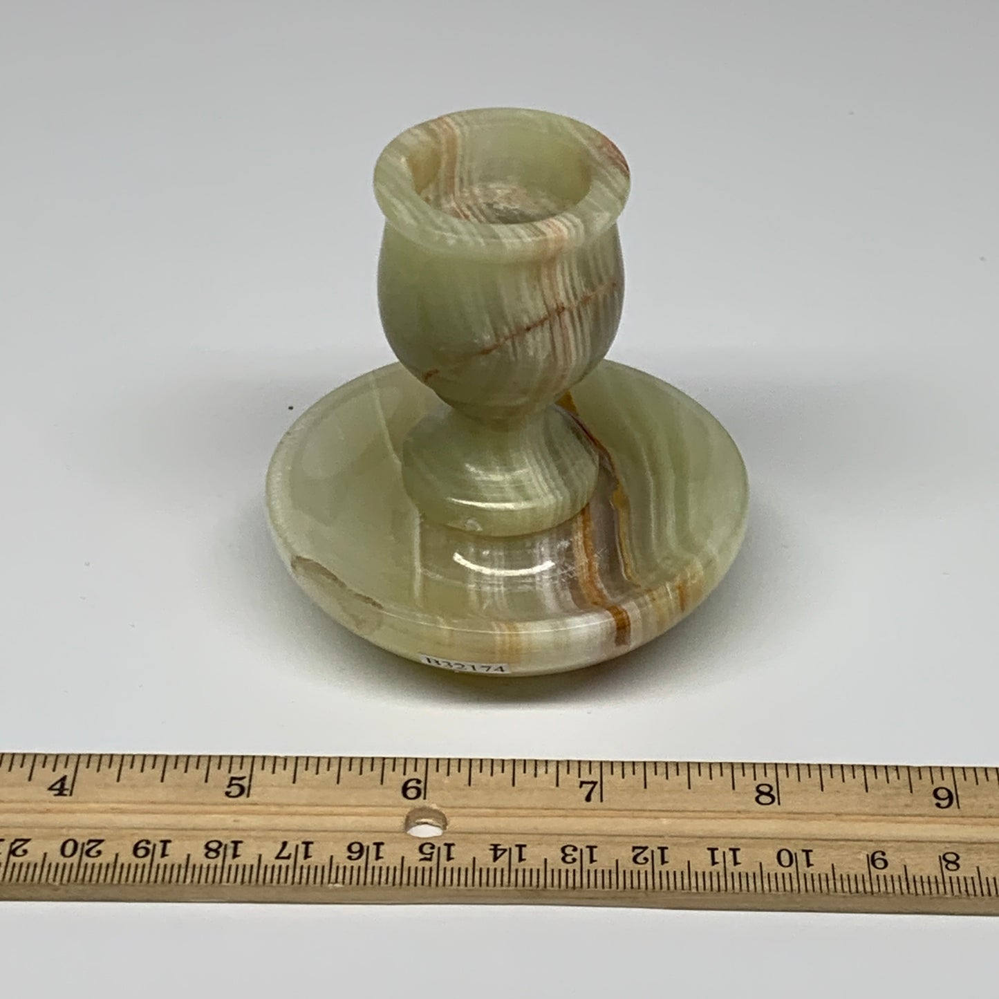 245g, 3"x1.4"x3", Natural Green Onyx Candle Holder Gemstone Hand Carved, B32174