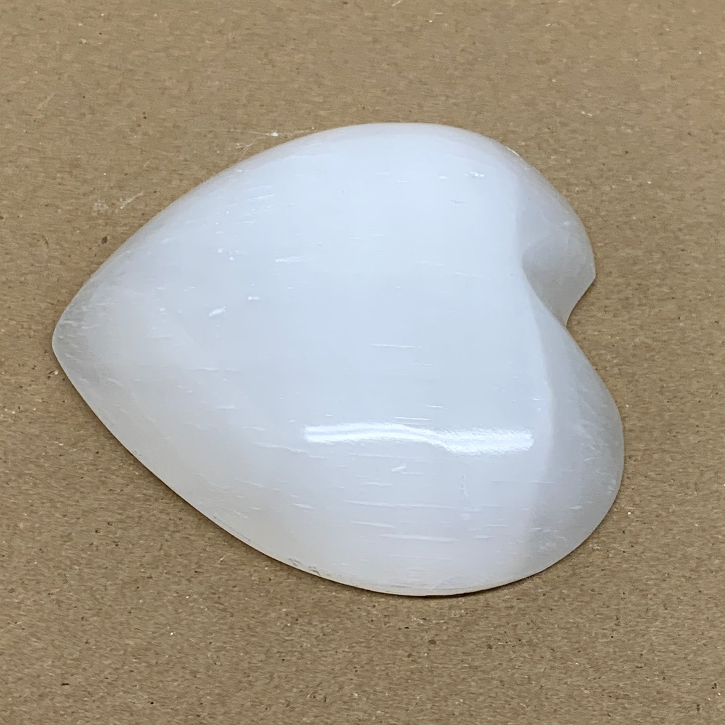 0.71 lbs, 4"x4.2"x1", Selenite Half Puffy Heart Crystals, Satin Spar, B36261