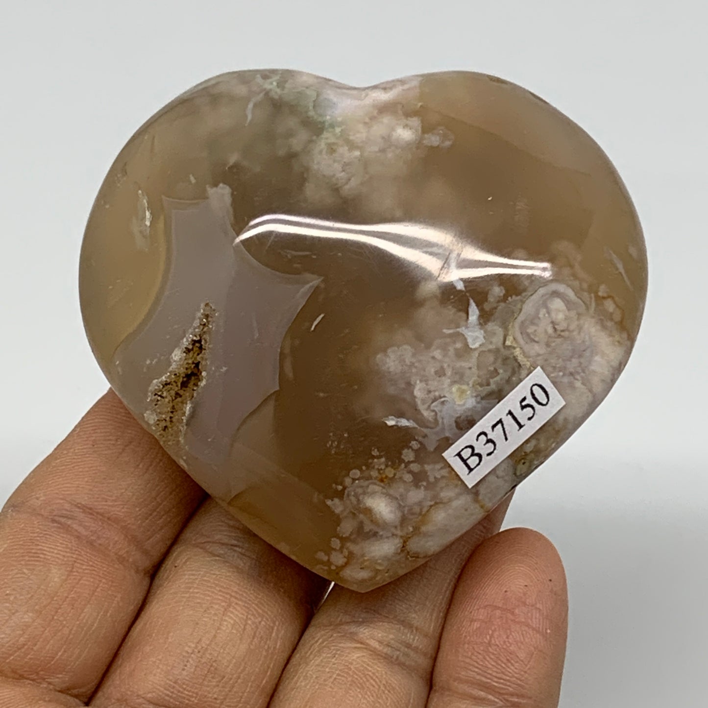 0.33 lbs, 2.4"x2.6"x1.1", Cherry Blossom Flower Agate Heart Crystal, B37150