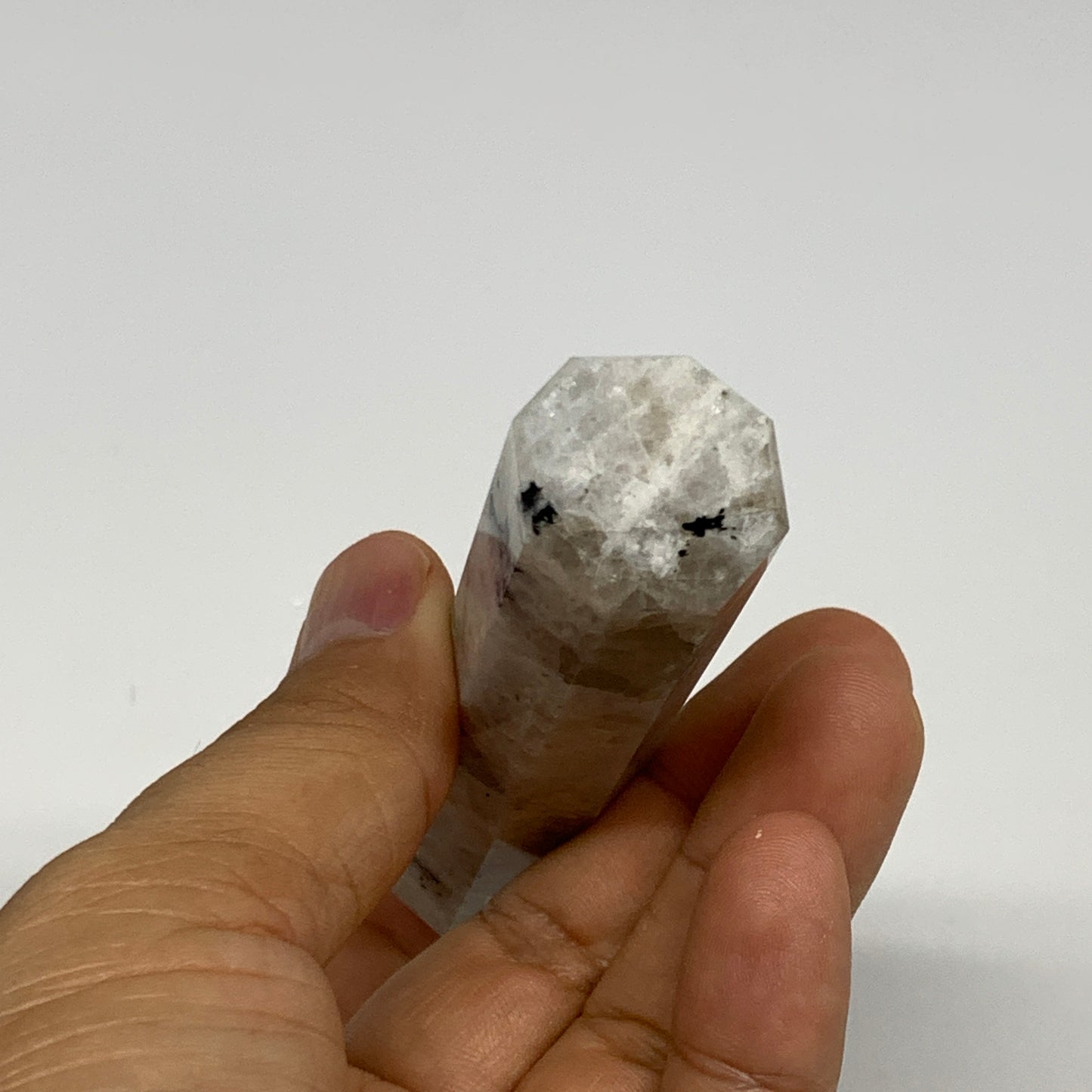 83.7g, 3.8"x0.9", Rainbow Moonstone Tower Obelisk Point Crystal @India, B29251