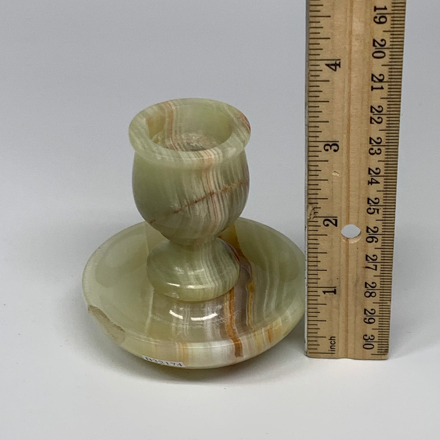 245g, 3"x1.4"x3", Natural Green Onyx Candle Holder Gemstone Hand Carved, B32174