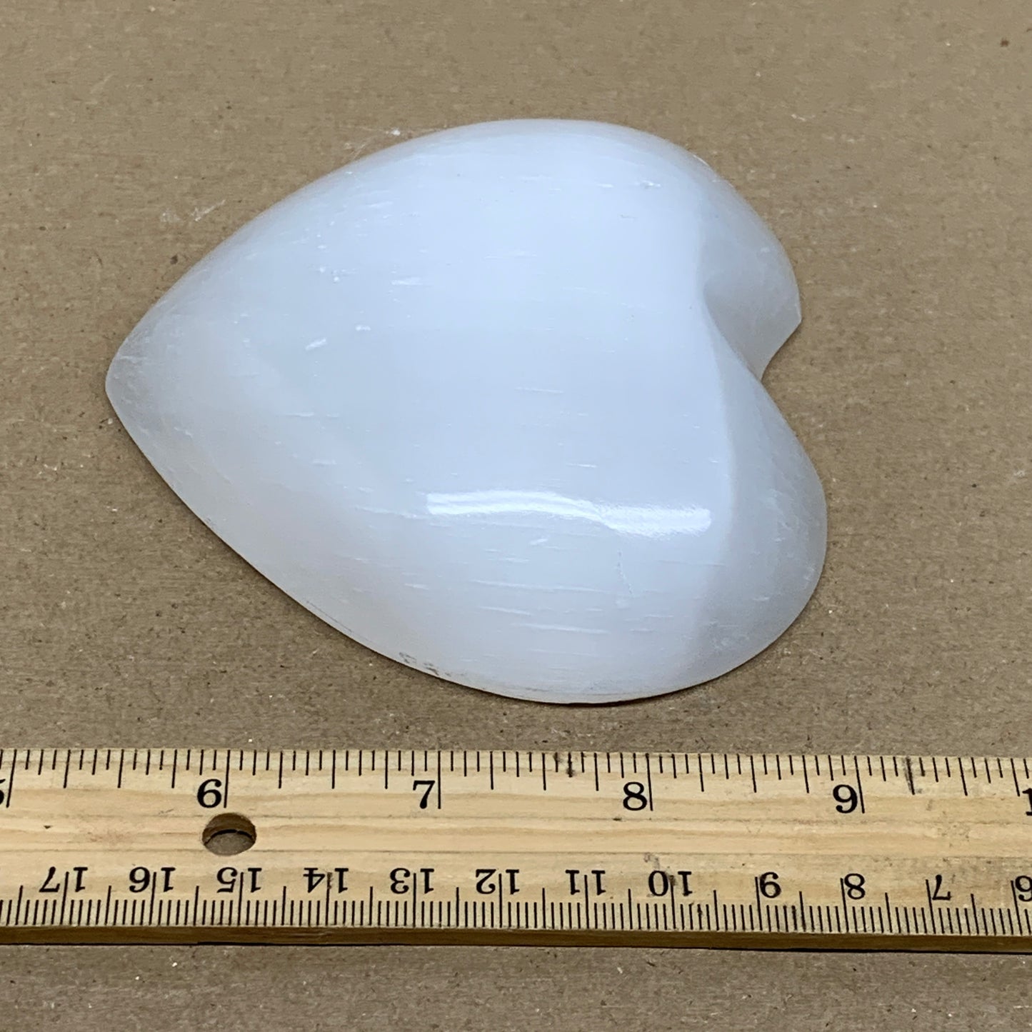 0.71 lbs, 4"x4.2"x1", Selenite Half Puffy Heart Crystals, Satin Spar, B36261