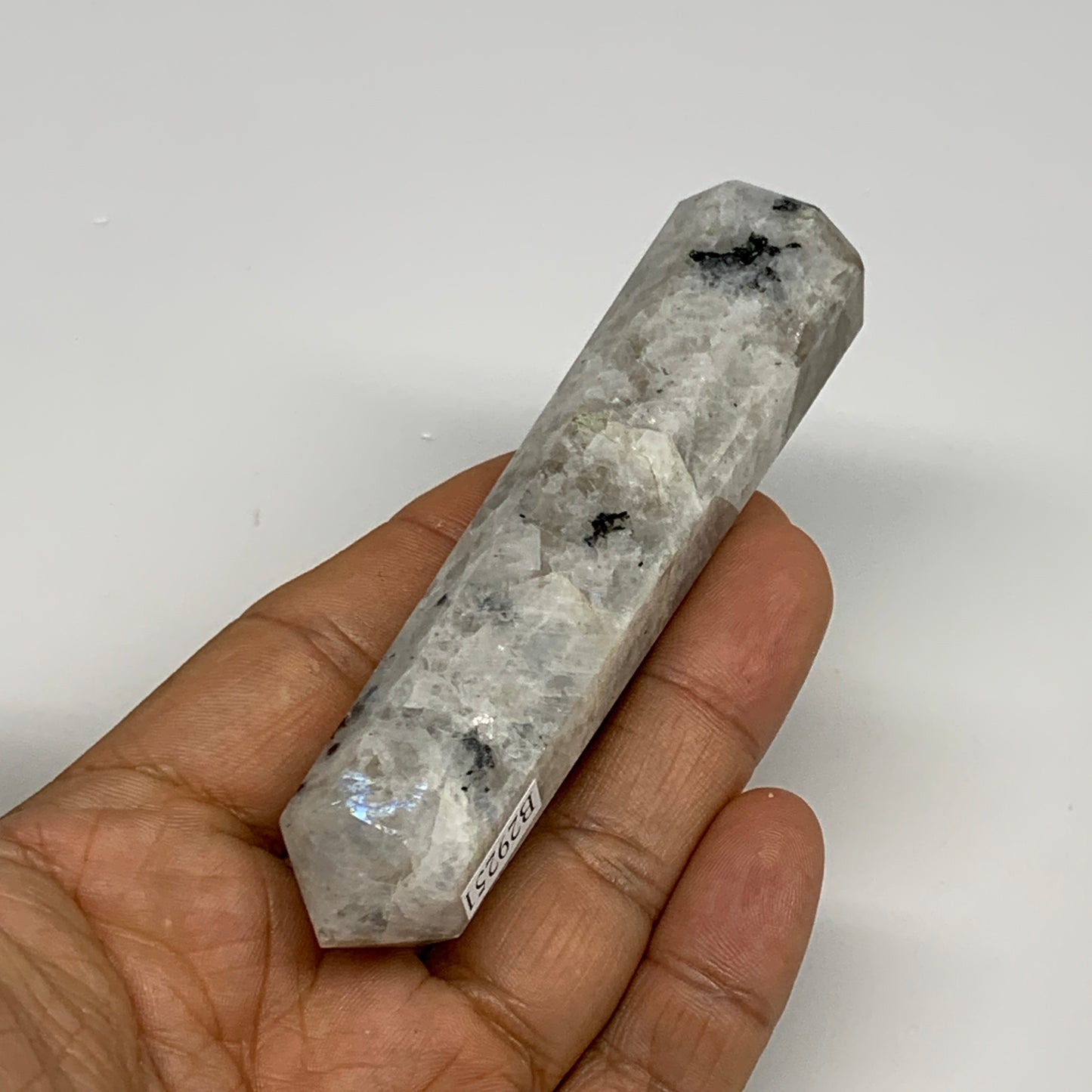 83.7g, 3.8"x0.9", Rainbow Moonstone Tower Obelisk Point Crystal @India, B29251