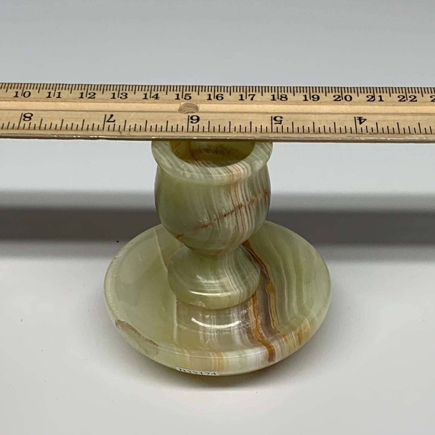 245g, 3"x1.4"x3", Natural Green Onyx Candle Holder Gemstone Hand Carved, B32174