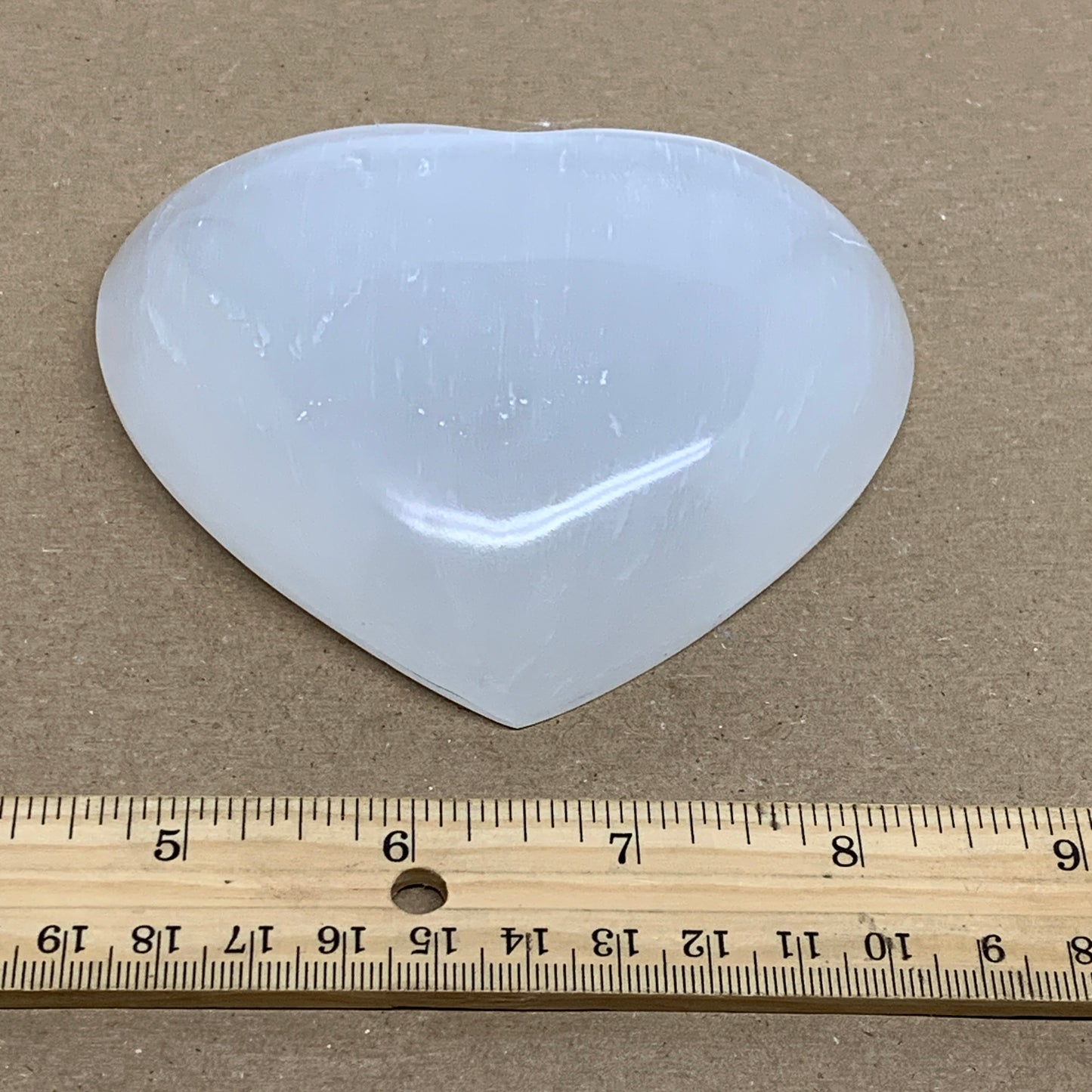 0.71 lbs, 4"x4.2"x1", Selenite Half Puffy Heart Crystals, Satin Spar, B36261