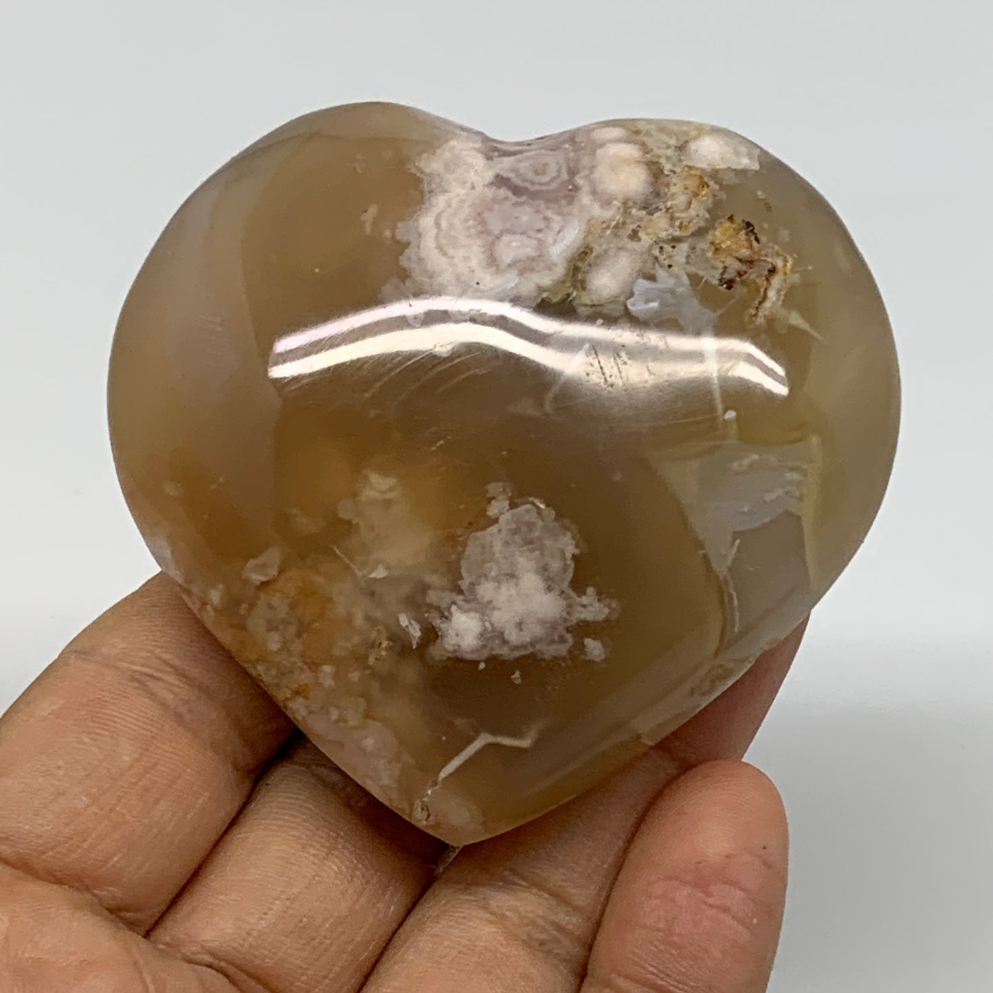 0.33 lbs, 2.4"x2.6"x1.1", Cherry Blossom Flower Agate Heart Crystal, B37150